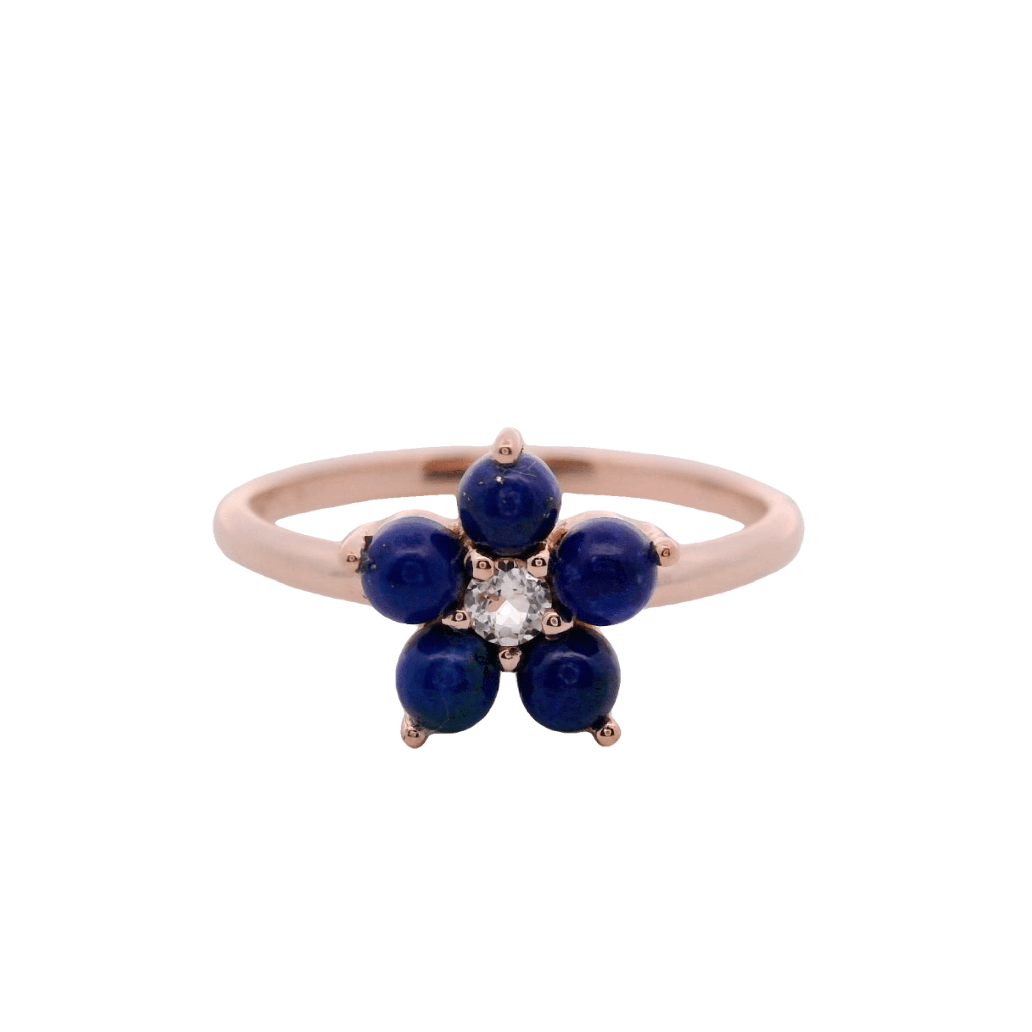 925RG FLOWER 10MM LAPIS LAZULI CENTER TOPAZ WHITE RING T6.5 - C'SANTOS