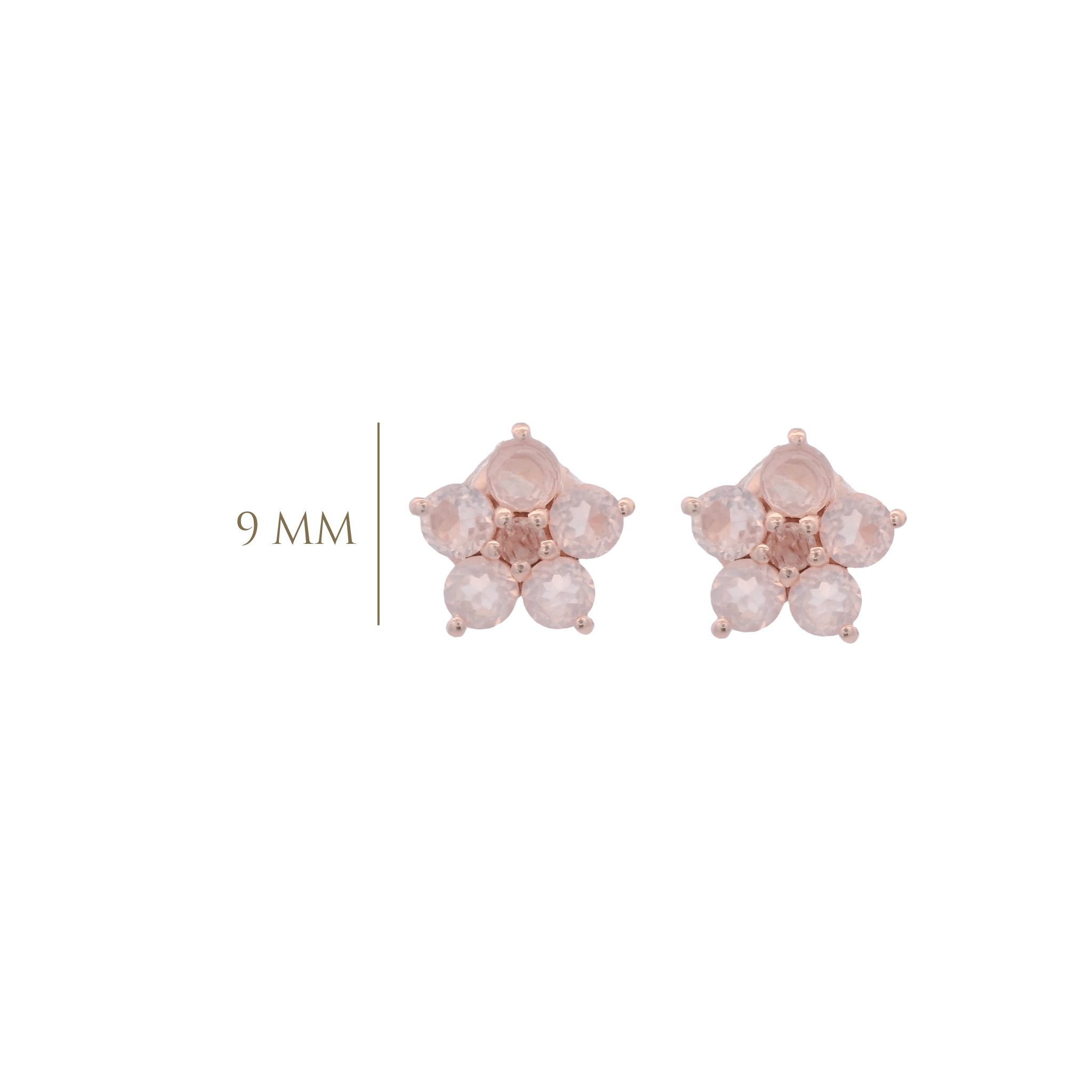 925RG FLOWER 9MM ROSE QUARTZ CENTER STRAWEBERRY PINK EARRINGS - C'SANTOS