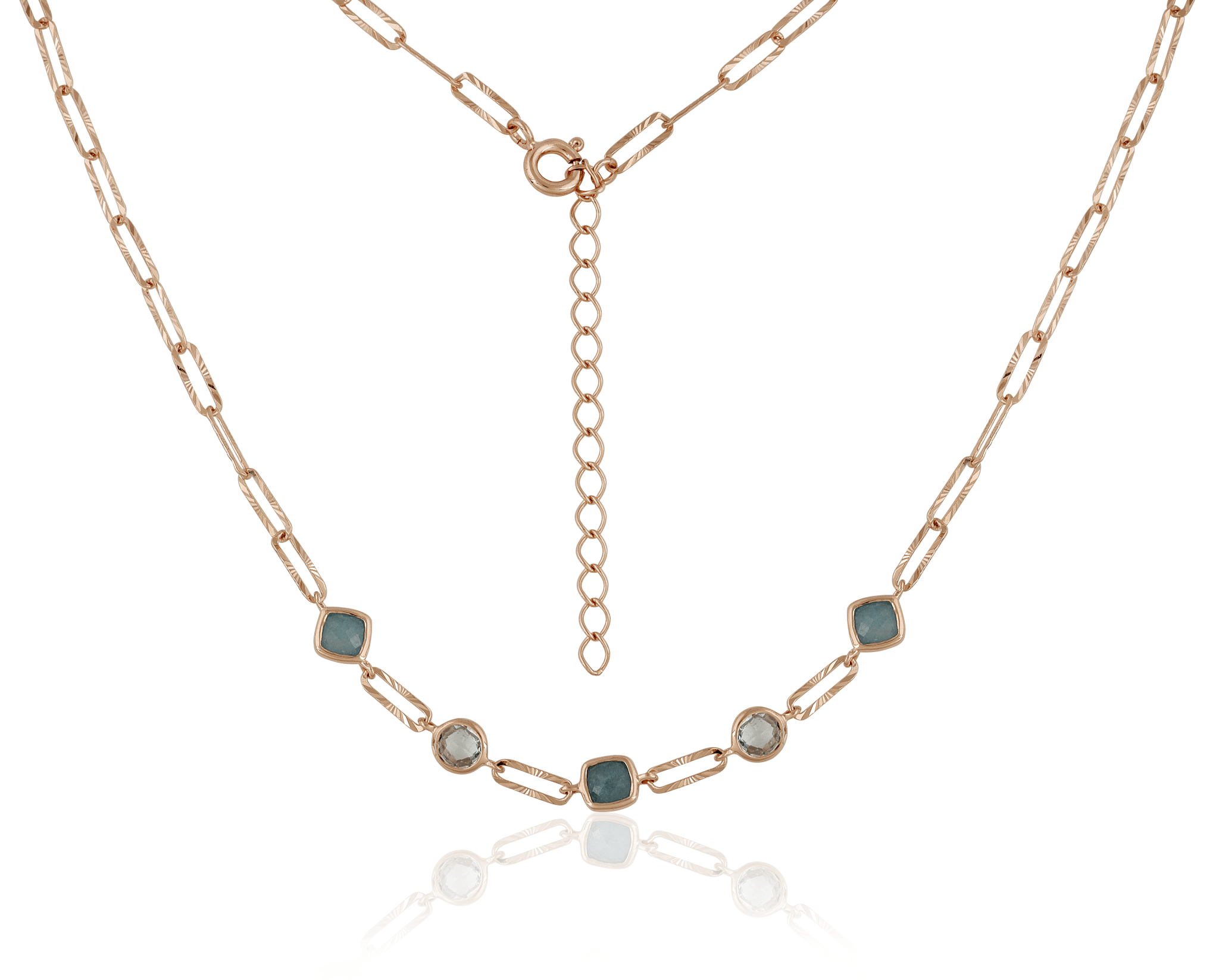 925RG STATION BEZEL AQUA TOPAZ BLUE NECKLACE - C'SANTOS