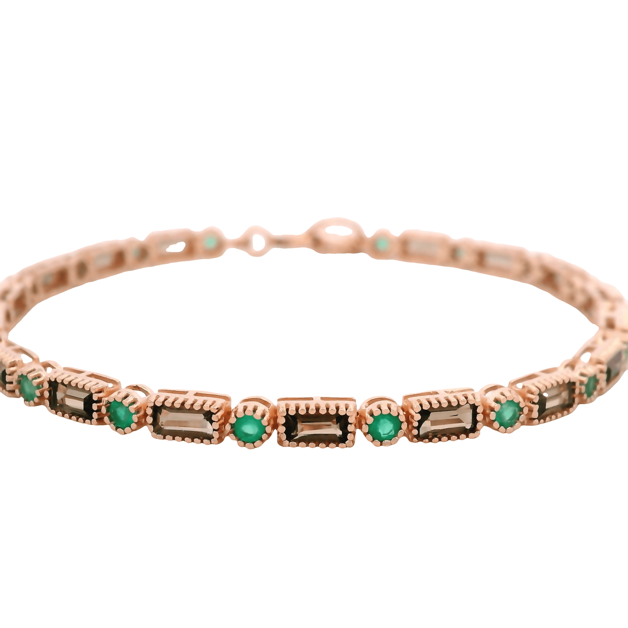 925RG TENNIS BAGUETTE SMOKY QUARTZ BEZEL ONYX BRACELET - C'SANTOS