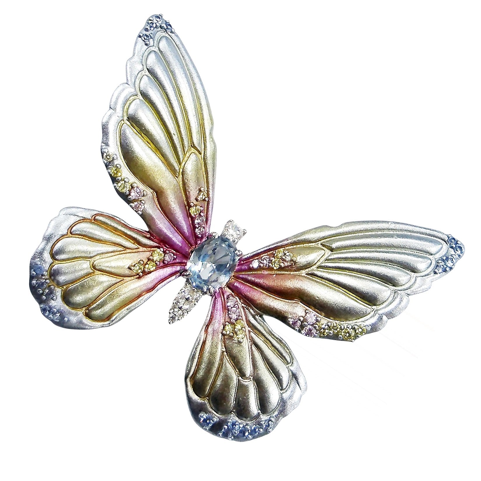 925SL BUTTERFLY ALUMINIUM BLUE TONE CENTER SYN BLUE TOPAZ BROOCH - C'SANTOS