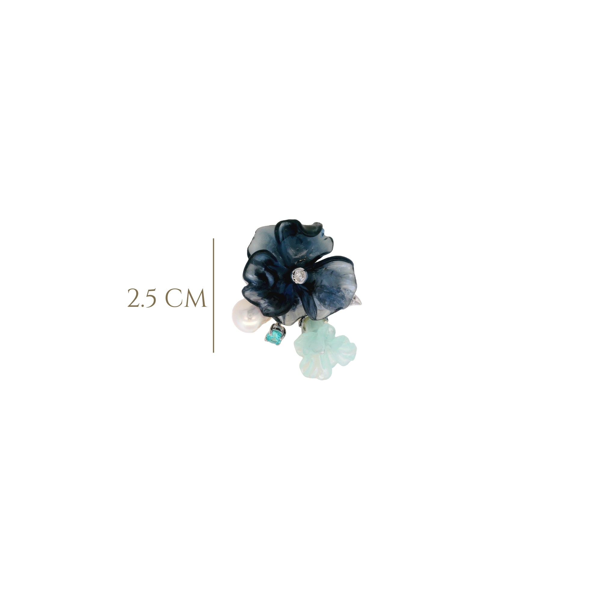 925SL CARVED ACRYLIC BLUE FLOWER TRANSLUCENT AND PEARL RING T7 - C'SANTOS