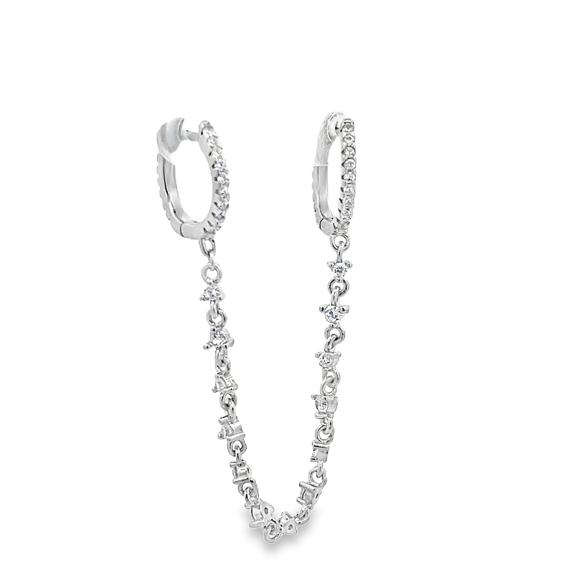 925SL CHAIN CZ DOUBLE HOOP PIERCING - C'SANTOS