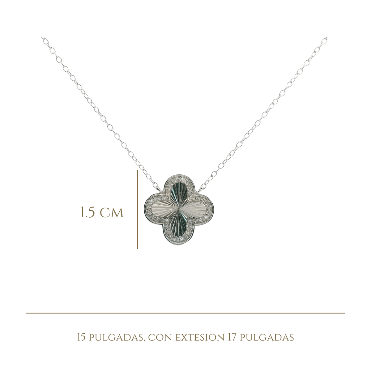925SL CLOVER TEXTURE WITH CZ AROUND NECKLACE - C'SANTOS