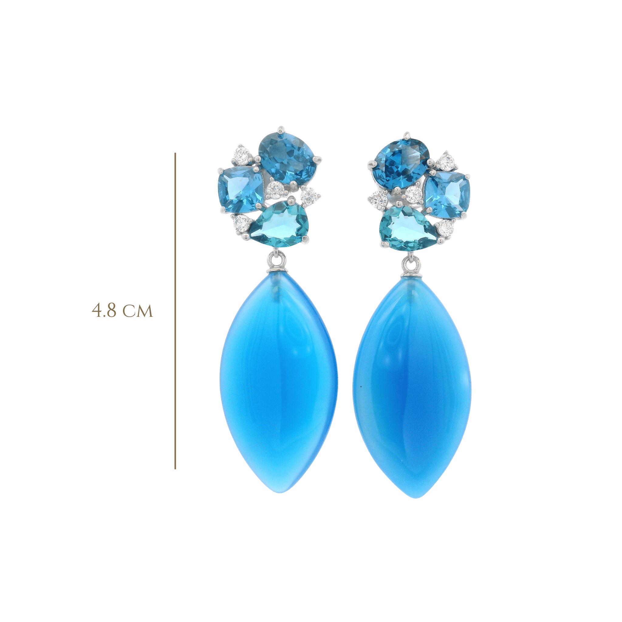 925SL CLUSTER AND DROP MARQUESITA EARRINGS CHALCEDONY & CZ BLUE - C'SANTOS