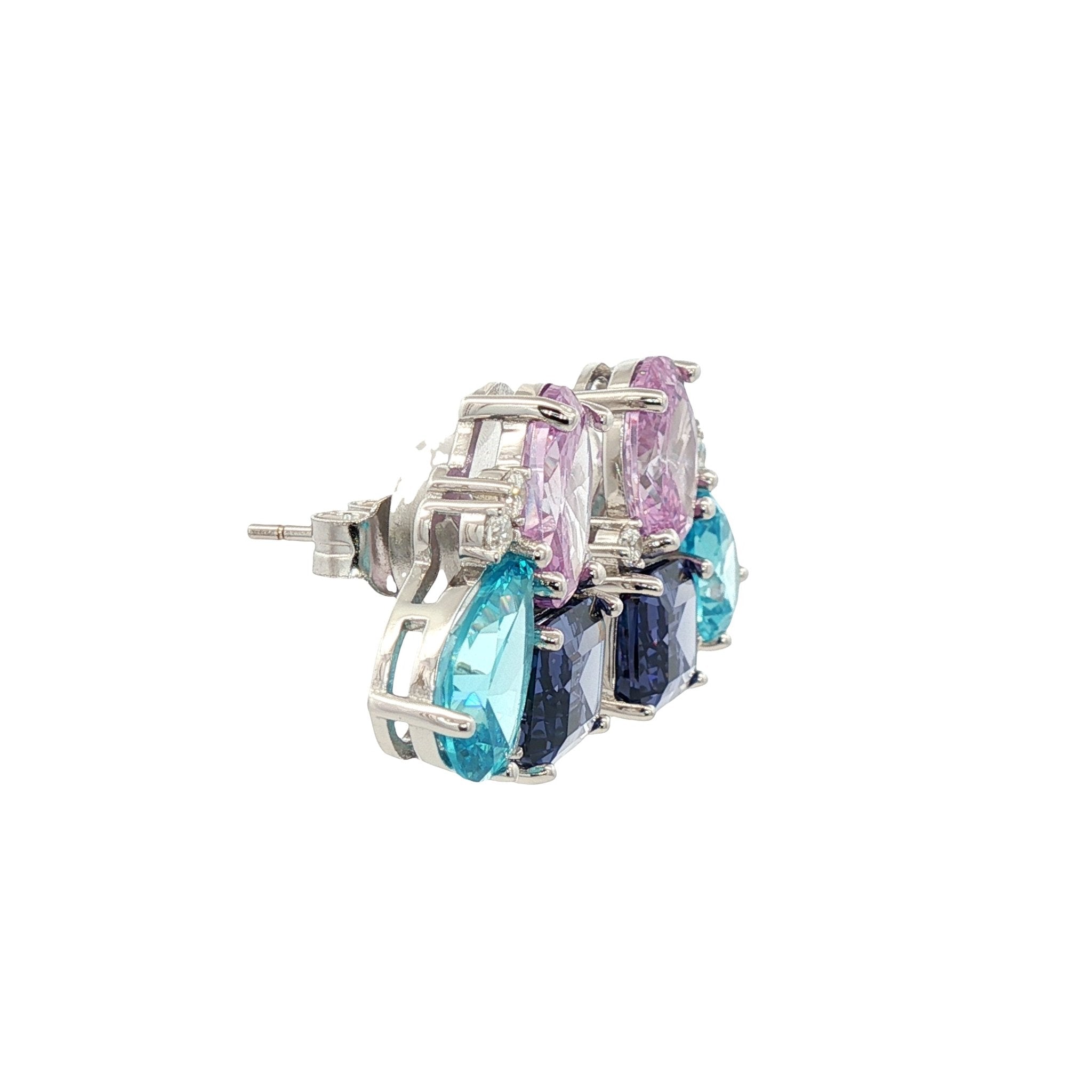 925SL CLUSTER CUSHION BLUE DROP SKY BLLUE EARRINGS - C'SANTOS