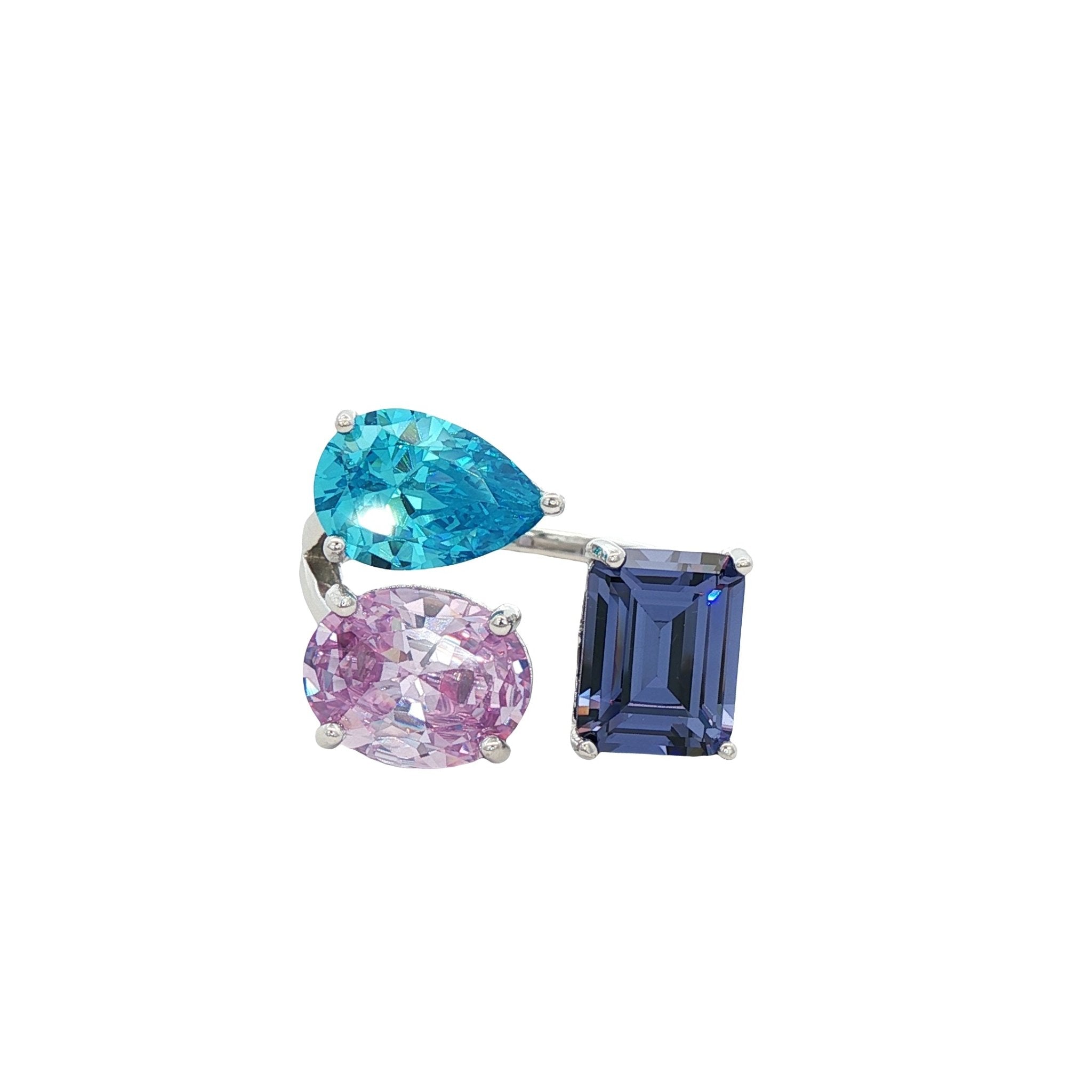 925SL CLUSTER CUSHION BLUE DROP SKY BLLUE RING - C'SANTOS