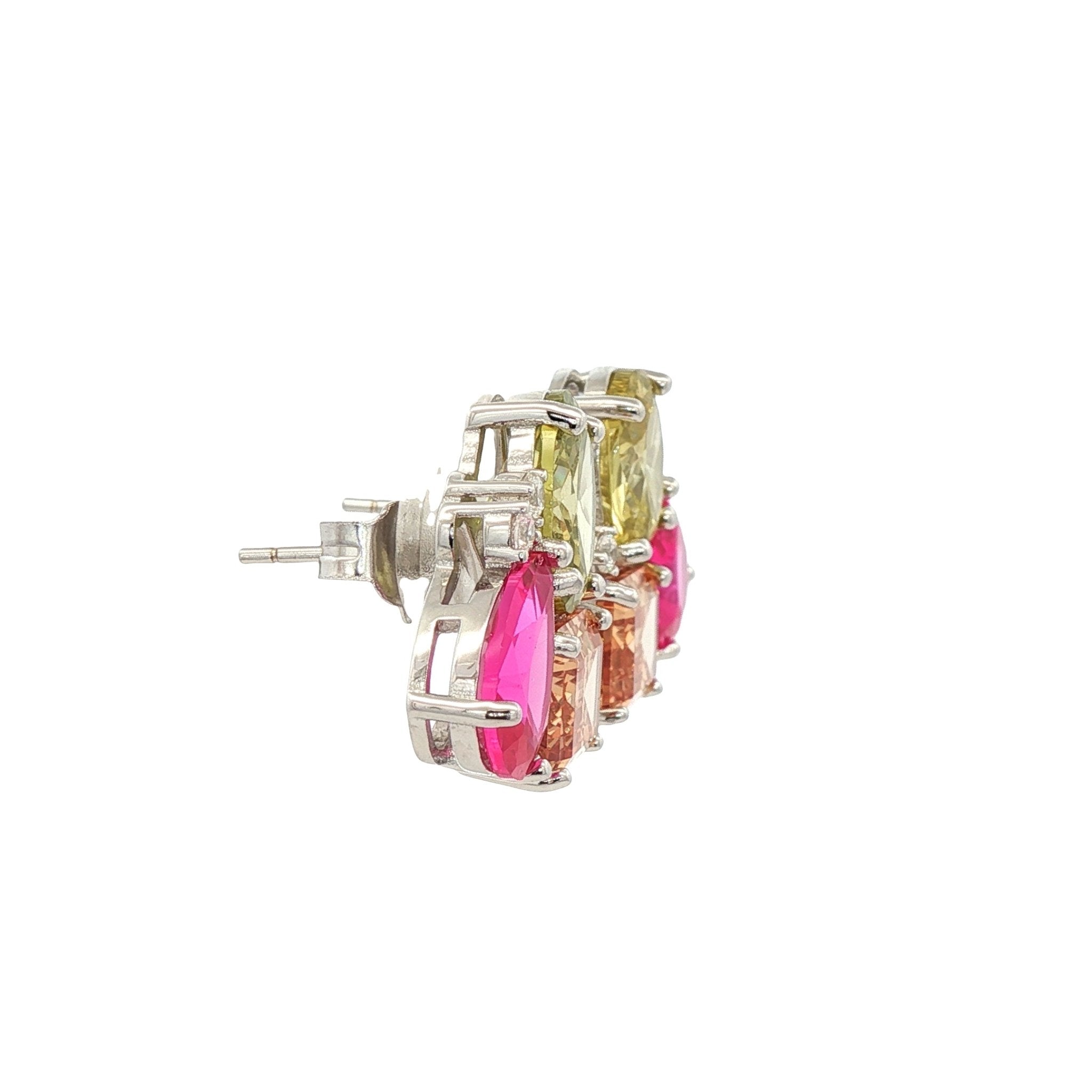 925SL CLUSTER CUSHION CHAMPAGE OVAL YELLOW CZ DROP RUBY EARRINGS - C'SANTOS