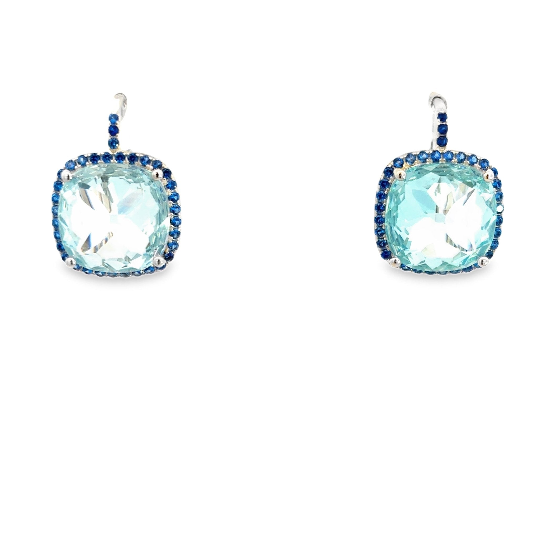 925SL CUSHION SKY BLUE CZ EARRINGS - C'SANTOS