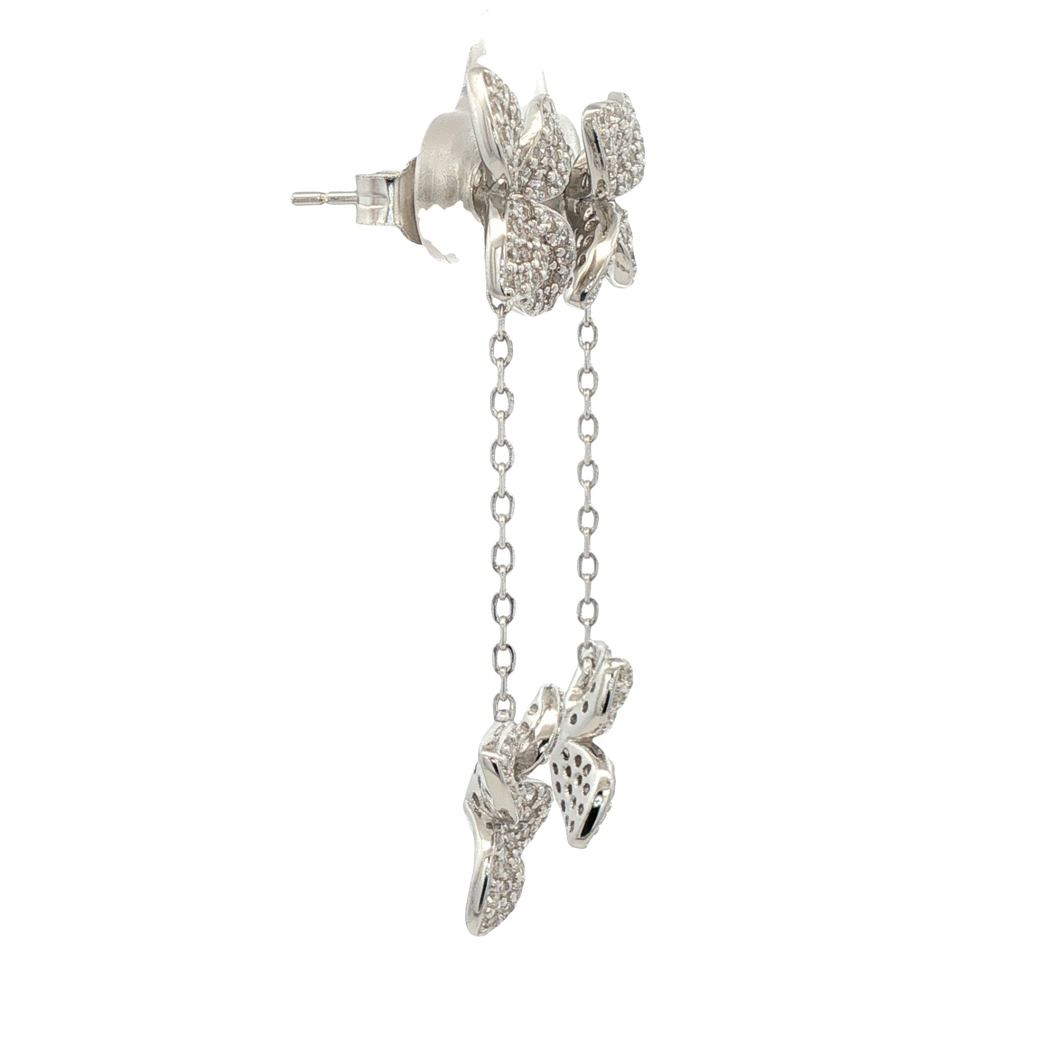 925SL DOUBLE LEAF PAVE CZ EARRINGS - C'SANTOS