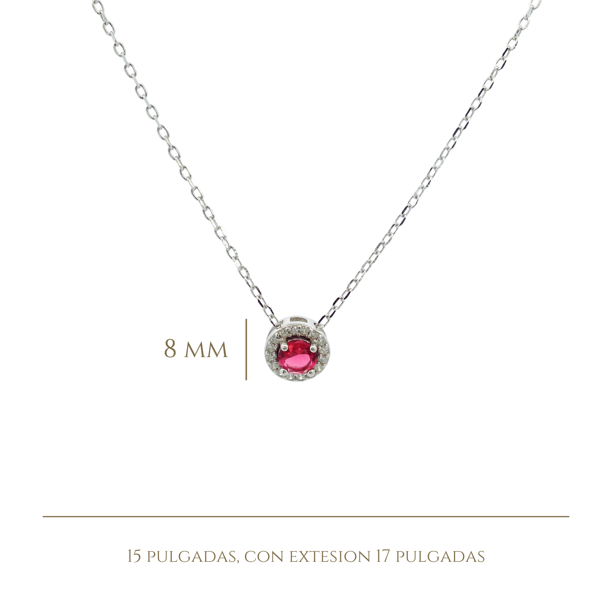925SL HALO CENTER CZ RED NECKLACE - C'SANTOS