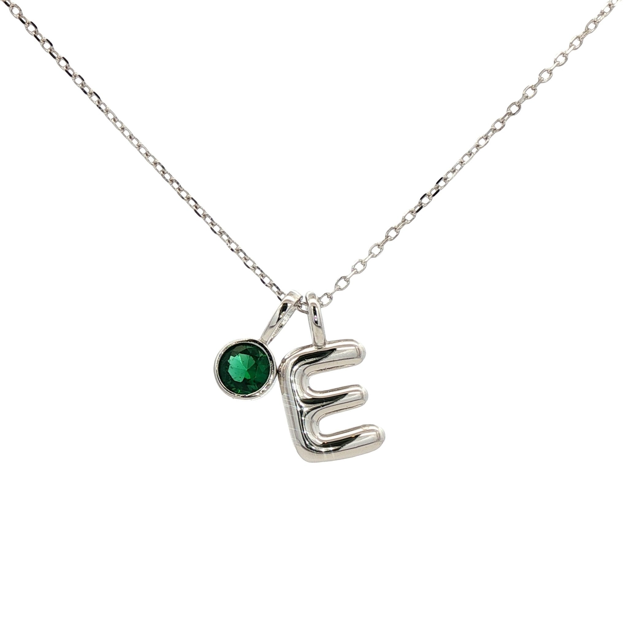 925SL INICIAL E GREEN CZ PENDANT NECKLACE - C'SANTOS