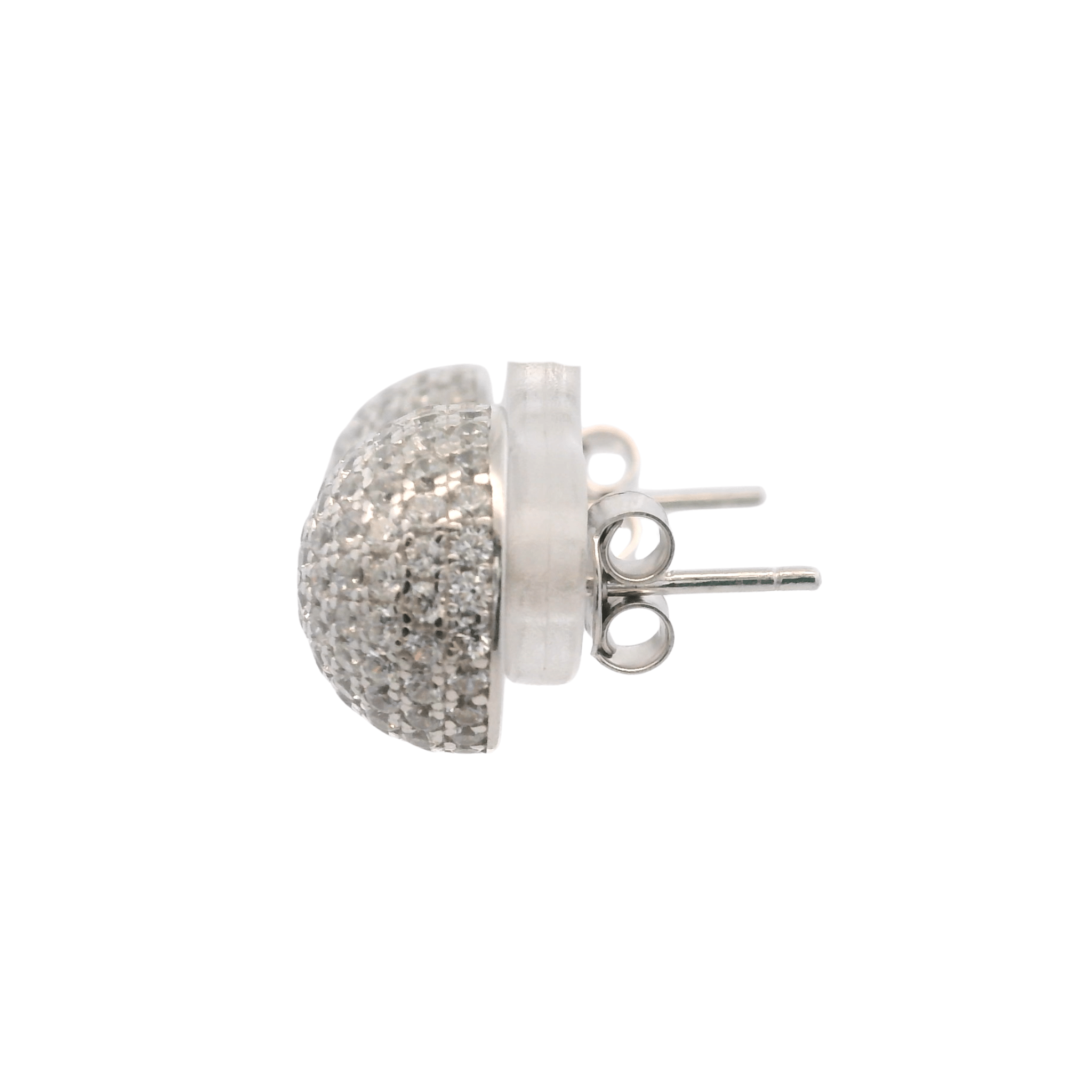 925SL MEDIUM DOME PAVE CZ EARRINGS - C'SANTOS