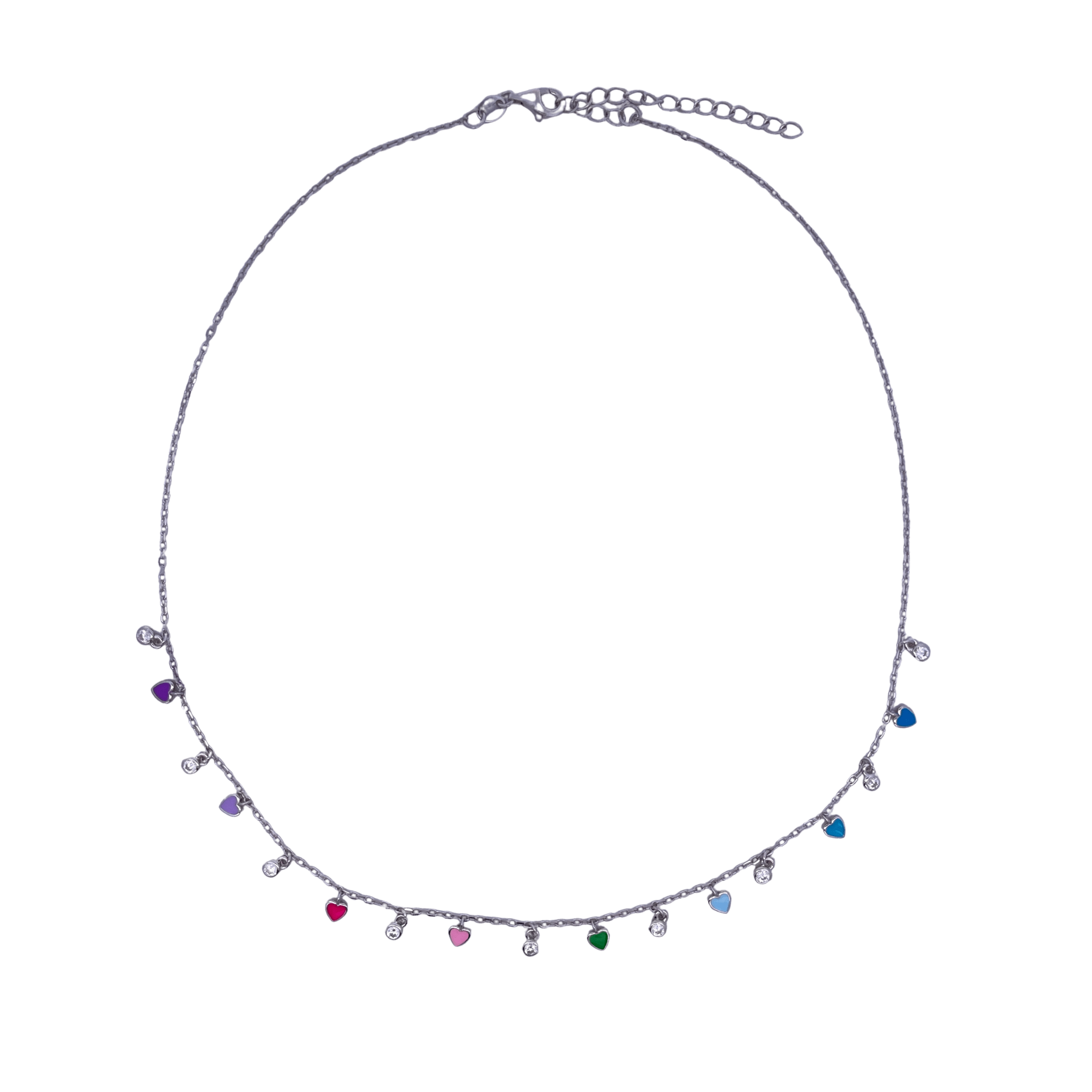 925SL MINI HEARTS WITH MINI BEZEL MULTICOLOR ENAMEL NECKLACE - C'SANTOS