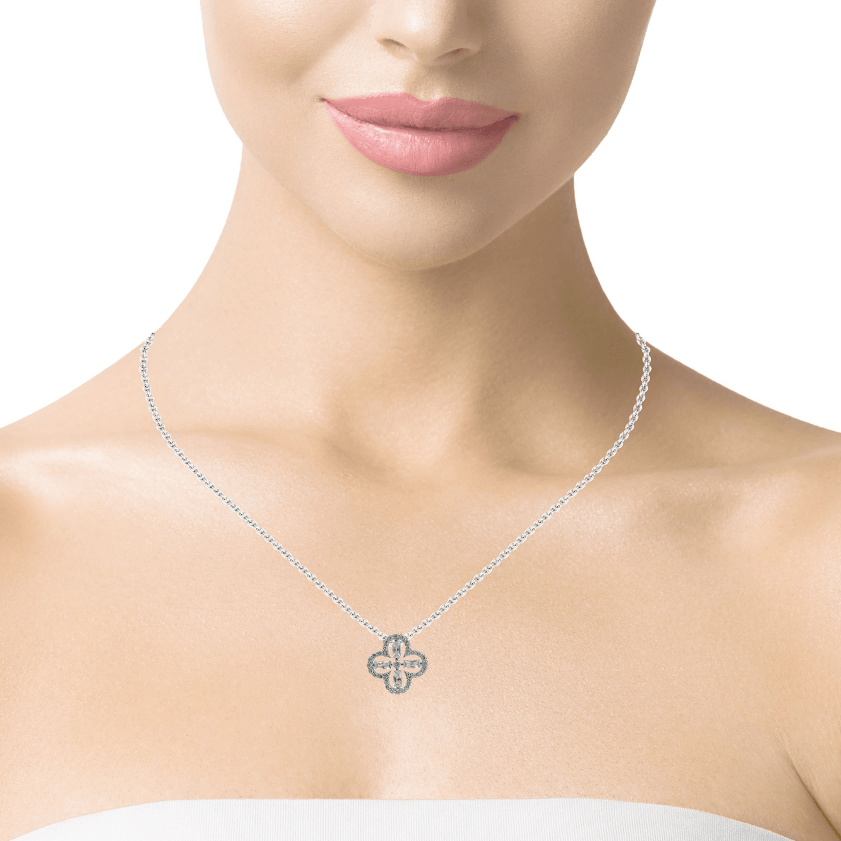 925SL OUTLINE CLOVER CZ NECKLACE - C'SANTOS