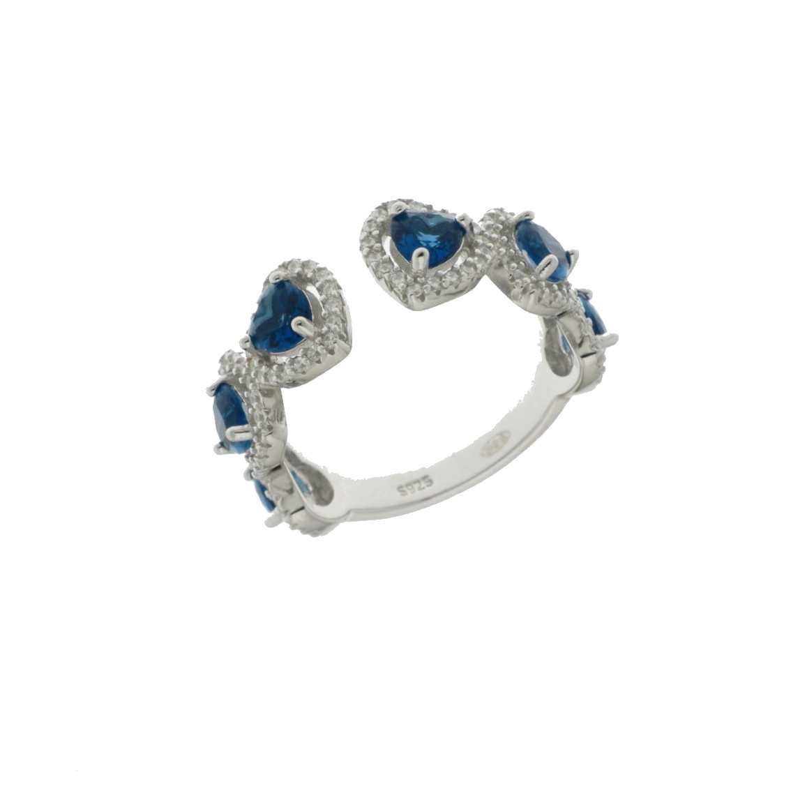 925SL OUTLINE HEART STUD CZ BLUE OPEN RING T7 - C'SANTOS