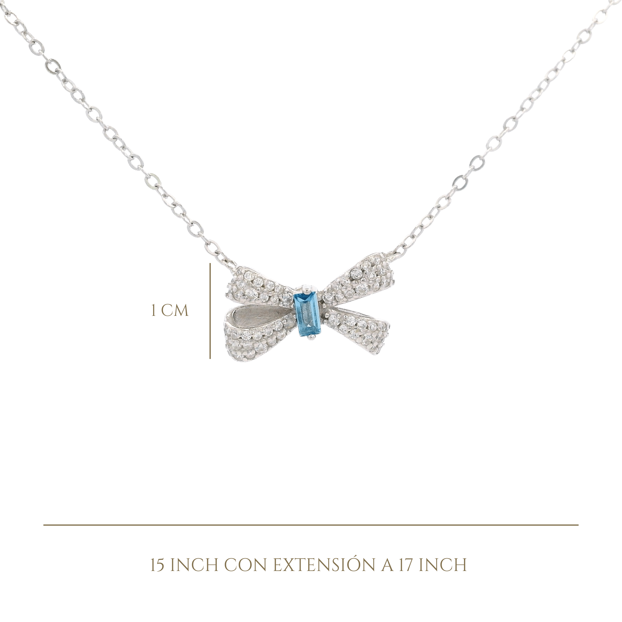 925SL SMALL BOW PAVE CENTER CZ BLUE NECKLACE - C'SANTOS