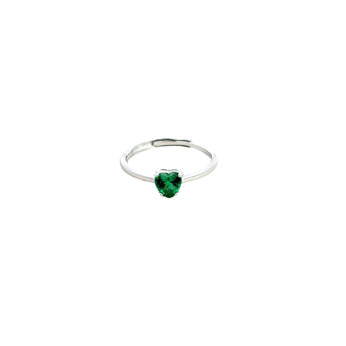 925SL SOLITARY HEART GREEN CZ ADJUSTABLE RING - C'SANTOS
