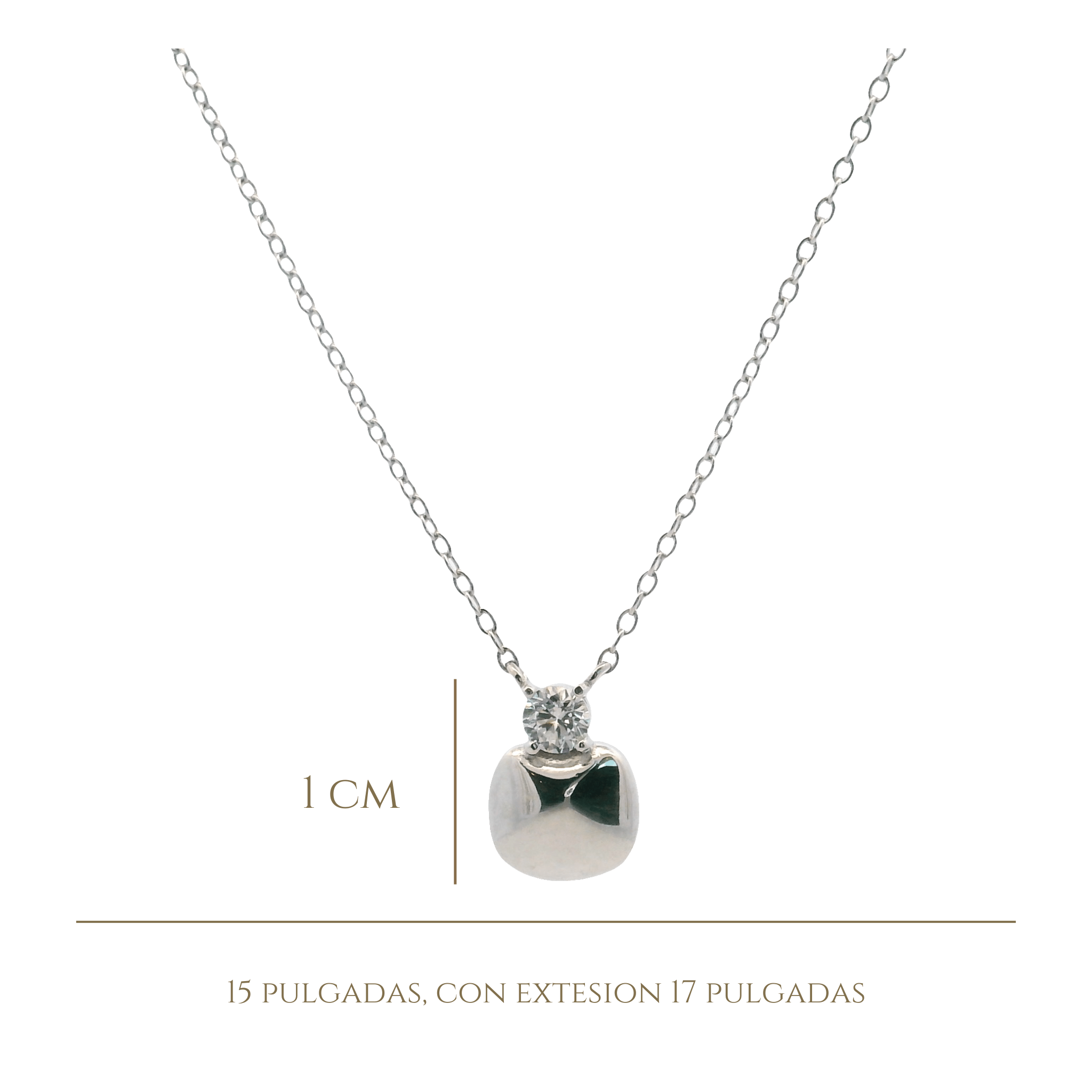 925SL SQUARE SMOOTH WITH CZ NECKLACE - C'SANTOS