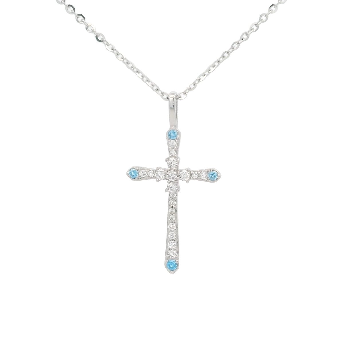 925SLCROSS PAVE WHITE SKY BLUE CZ NECKLACE - C'SANTOS