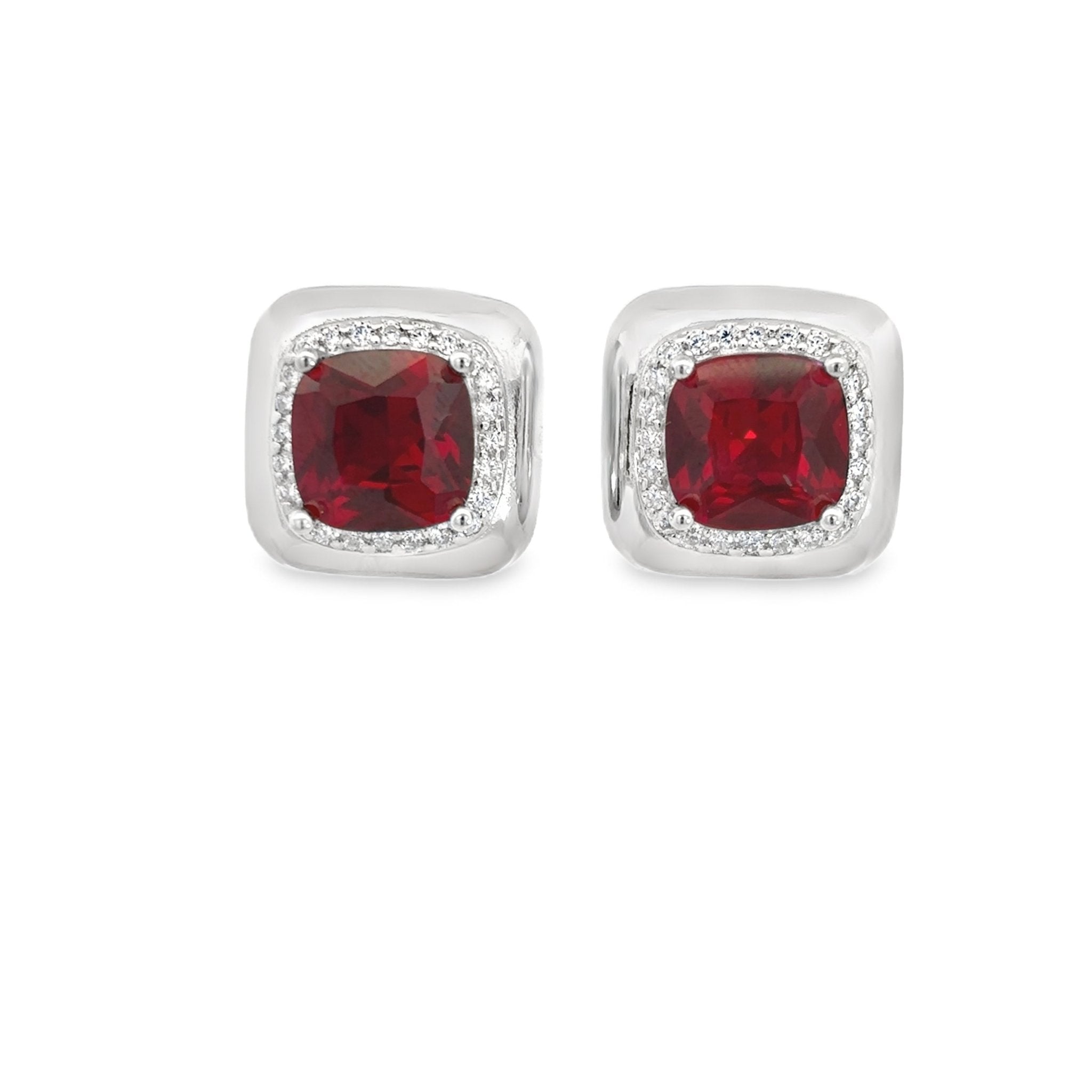925SS BIG SQUARE RED CZ EARRINGS - C'SANTOS