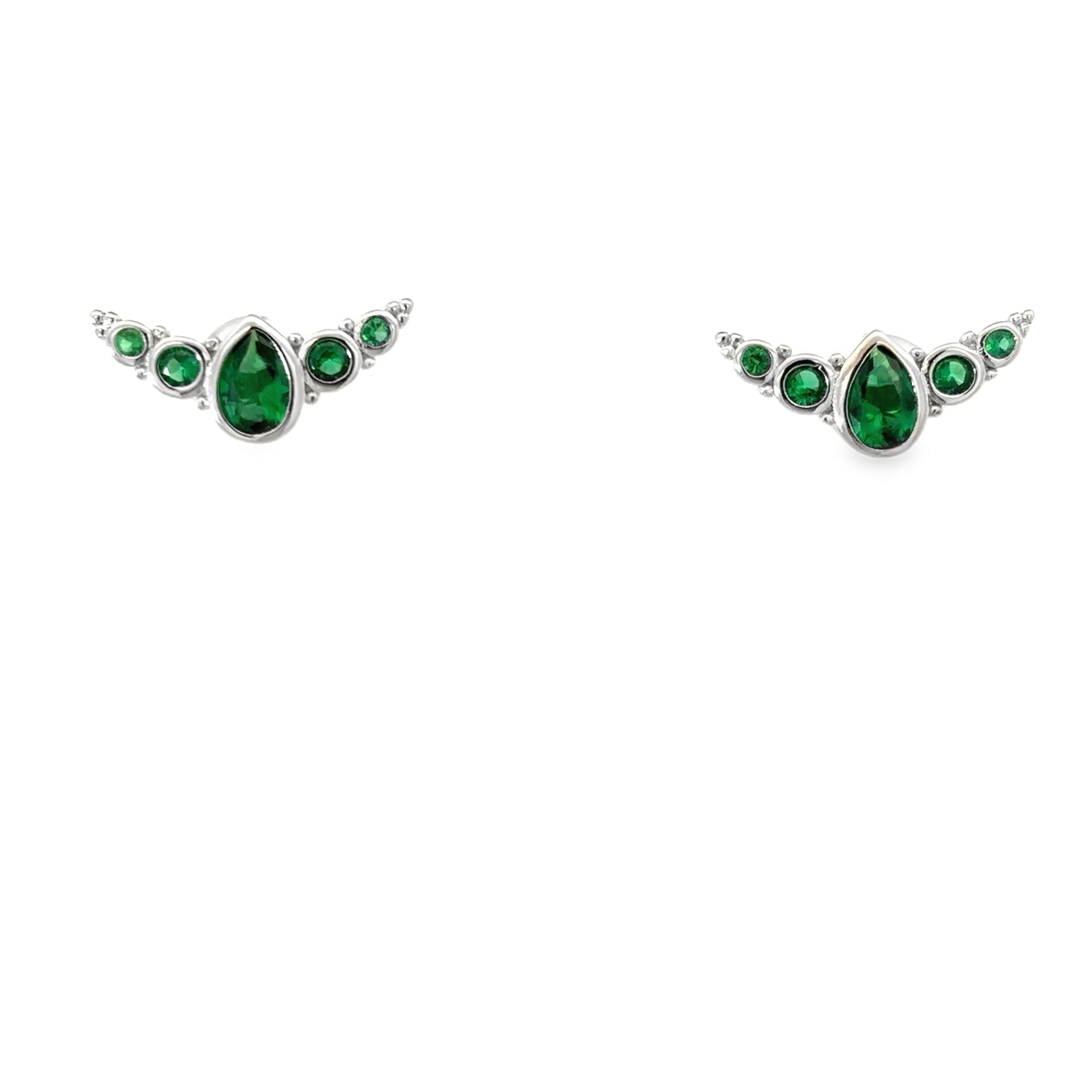 925SS CROWN GREEN CZ STUDS EARRINGS - C'SANTOS