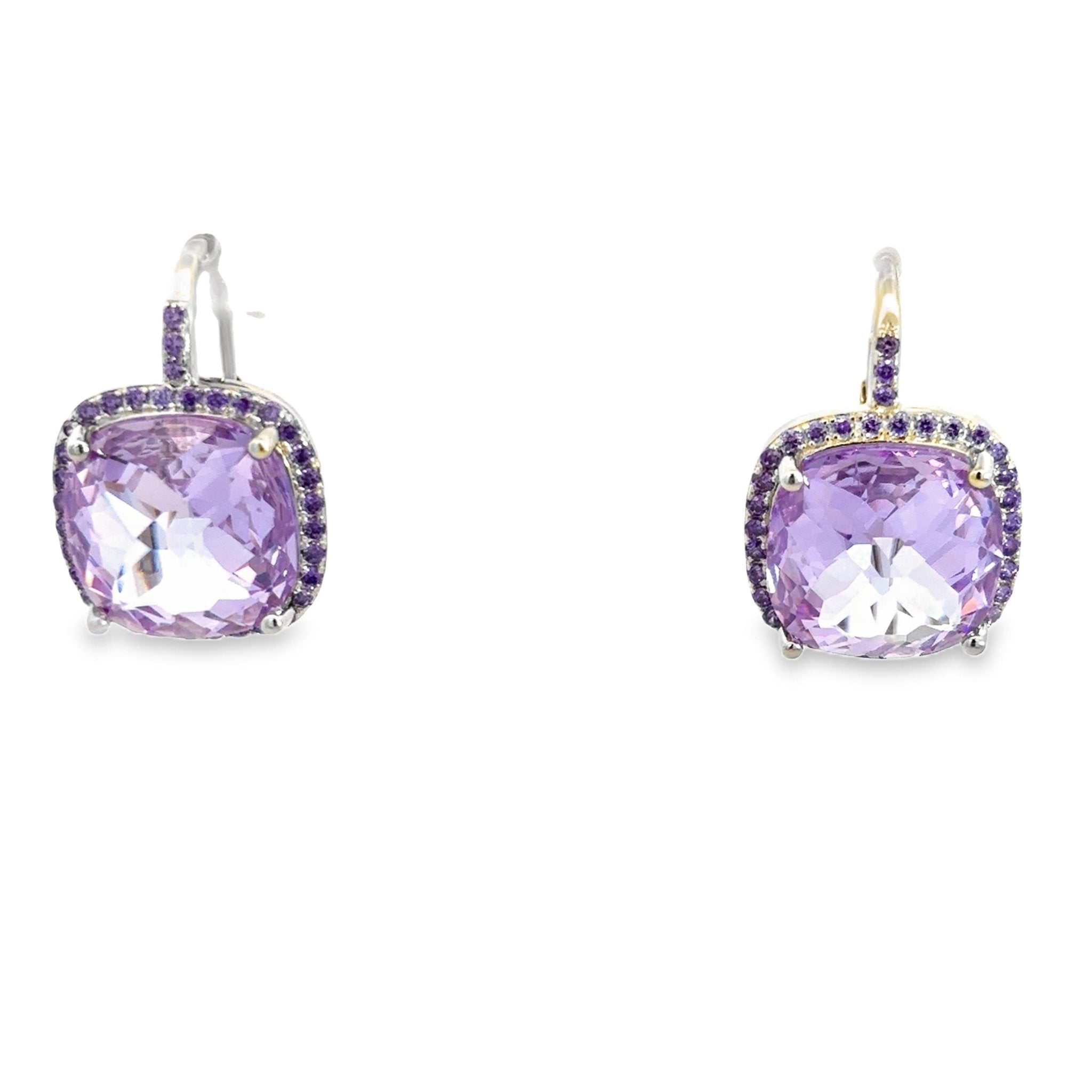 925SS CUSHION PURPLE CZ EARRINGS - C'SANTOS