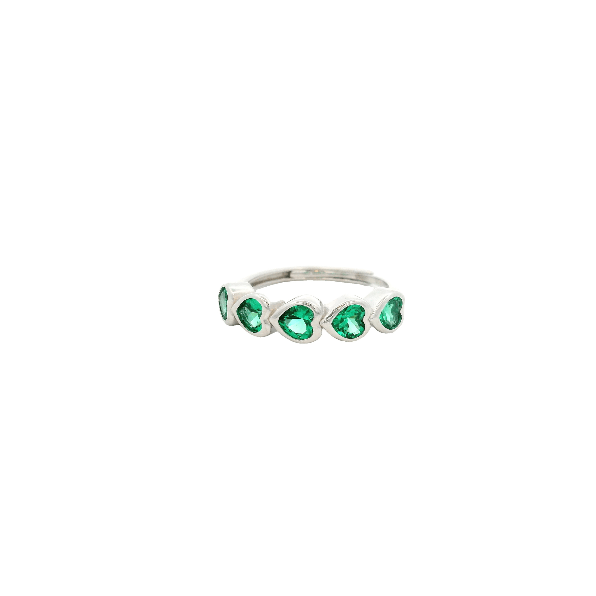 925SS FIVE HEARTS GREEN CZ ADJUSTABLE RING - C'SANTOS