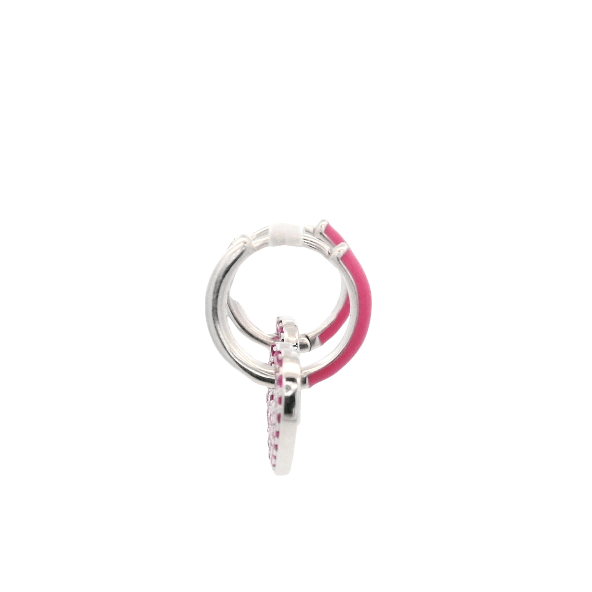 925SS HEART HANGING FUCHSIA CZ HUGGIES - C'SANTOS
