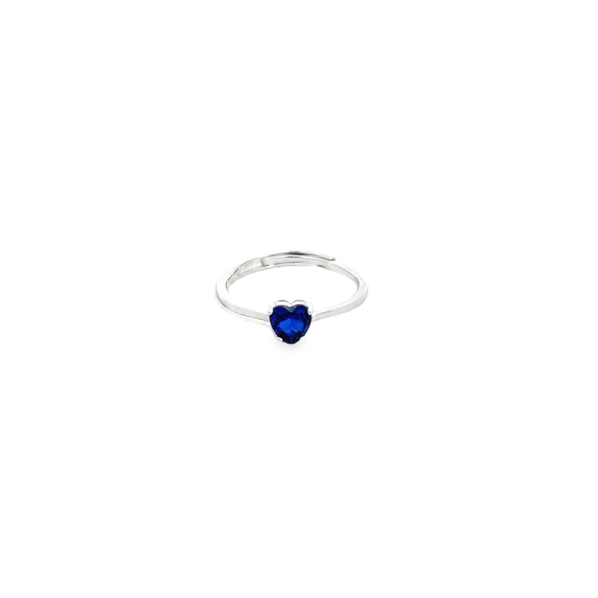 925SS SOLITARY HEART BUE CZ ADJUSTABLE RING - C'SANTOS