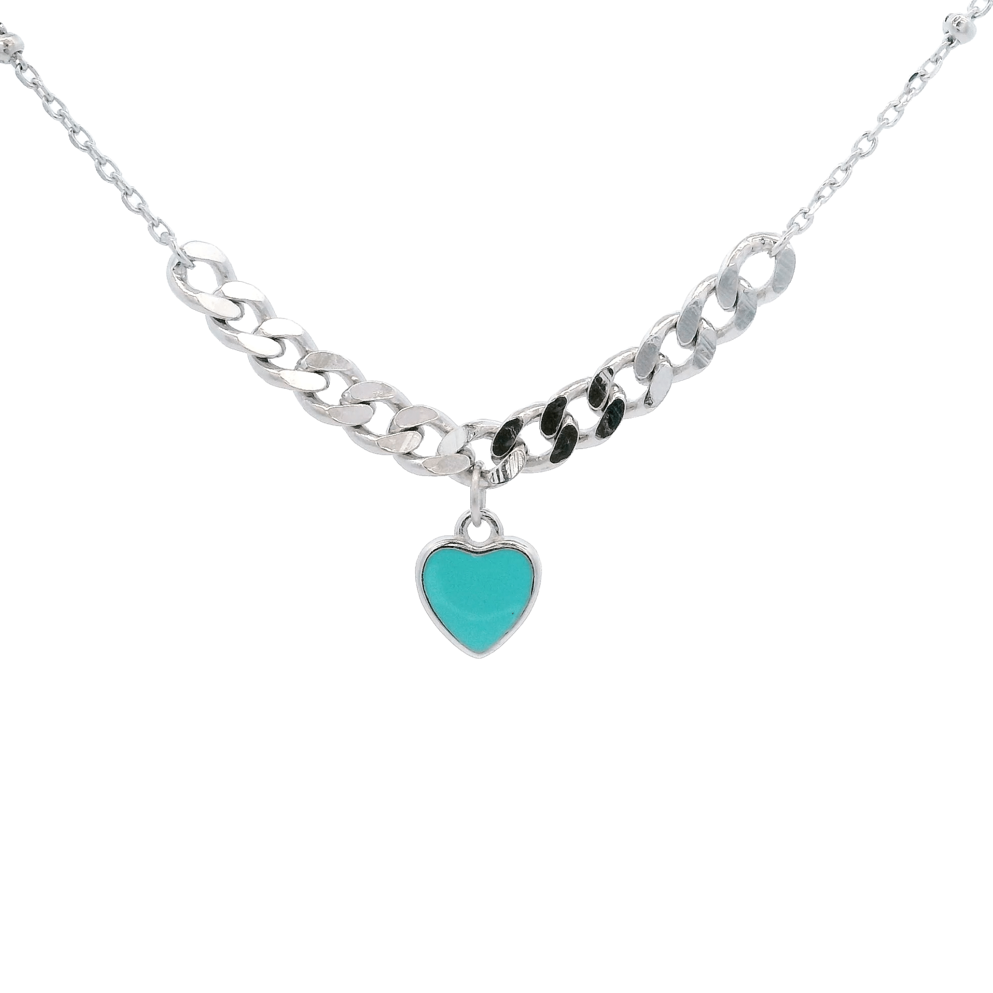 925SS SOLITARY HEART ENAMEL AQUA NECKLACE - C'SANTOS