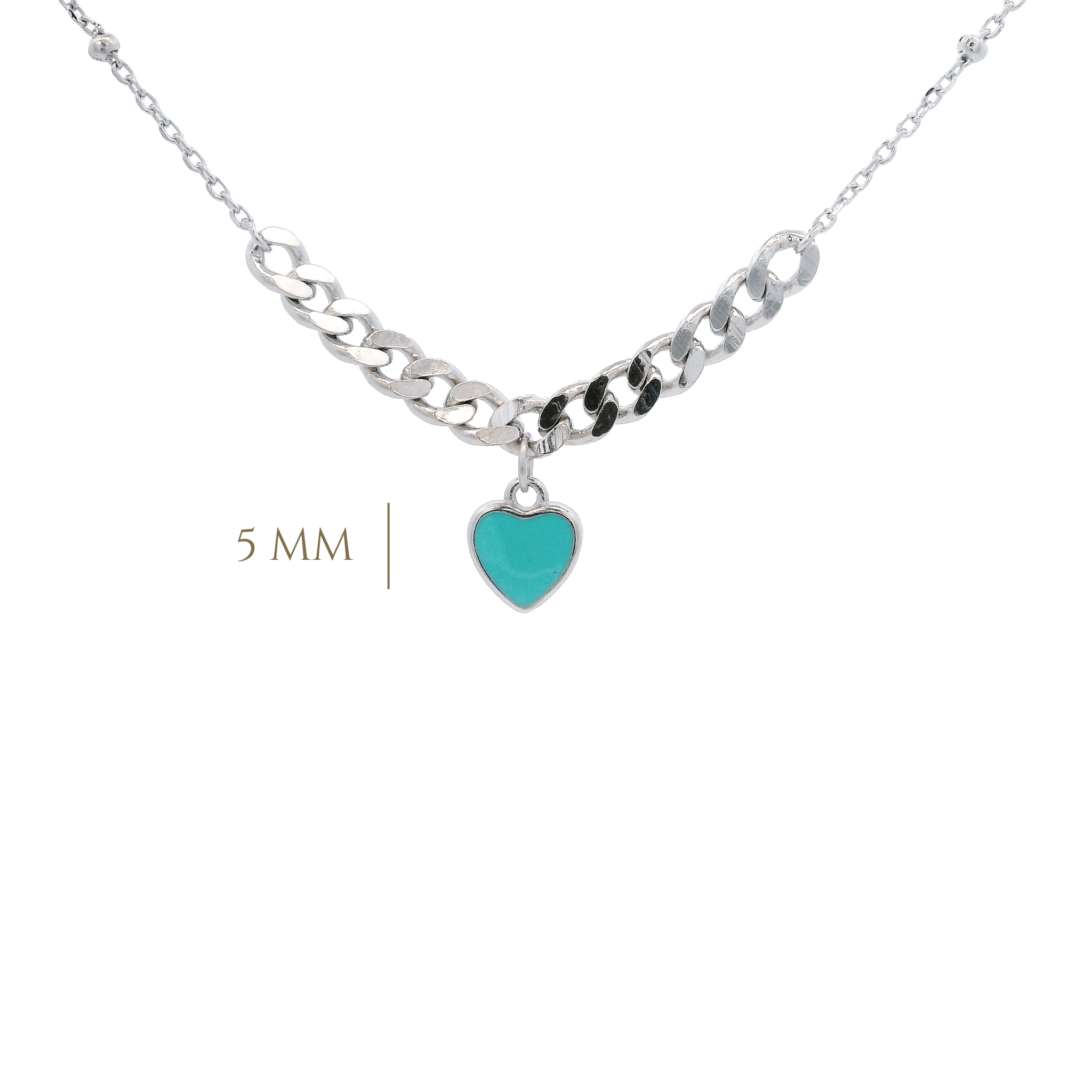 925SS SOLITARY HEART ENAMEL AQUA NECKLACE - C'SANTOS