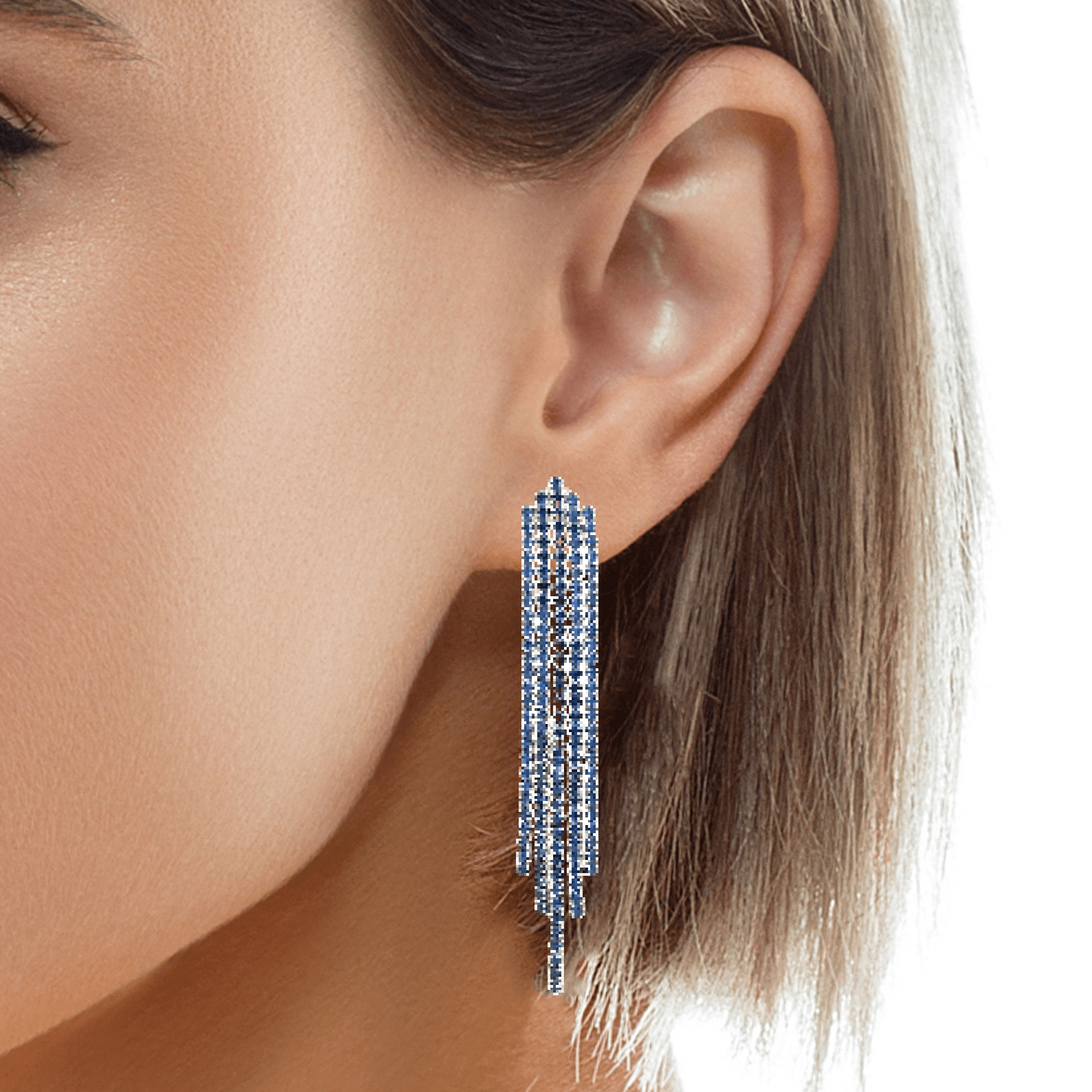 925SS TASEL WITH CZ BLUE EARRINGS - C'SANTOS