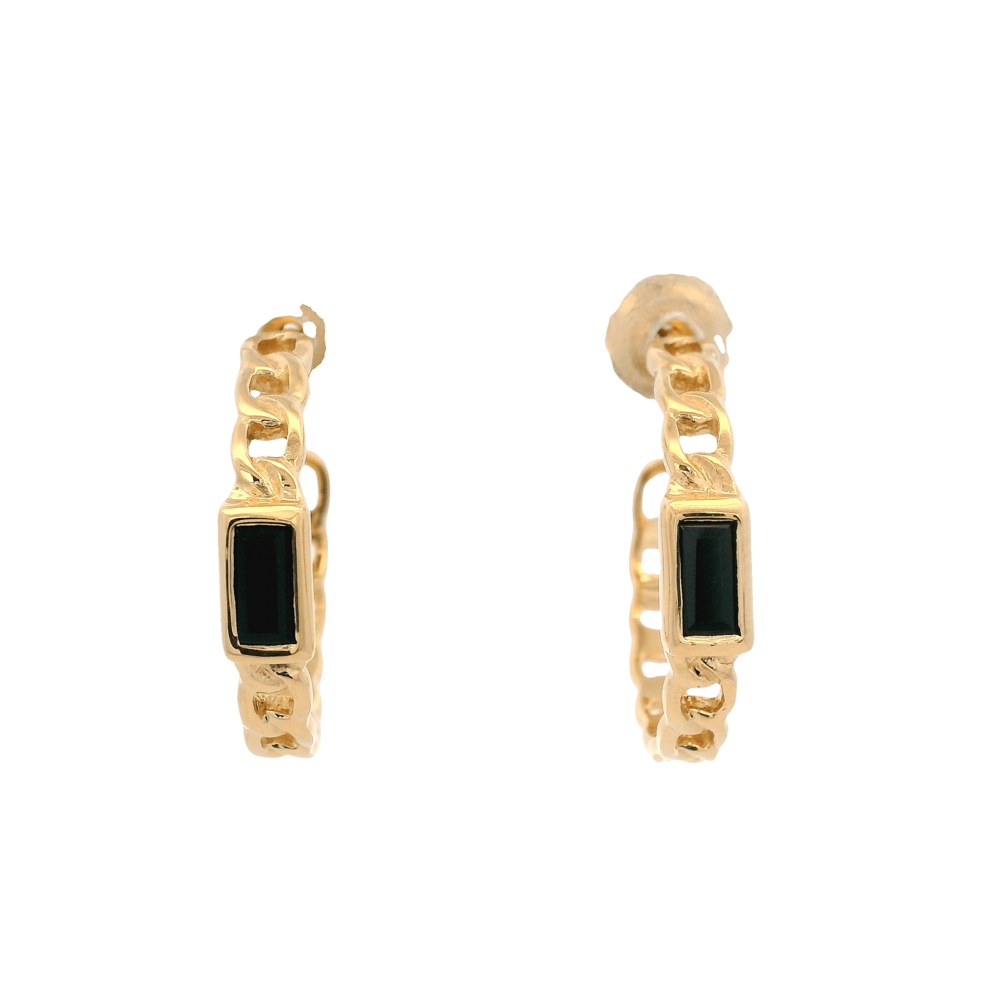 925YG BAGUETE SPINEL BLACK CURB LINK HUGGIES - C'SANTOS
