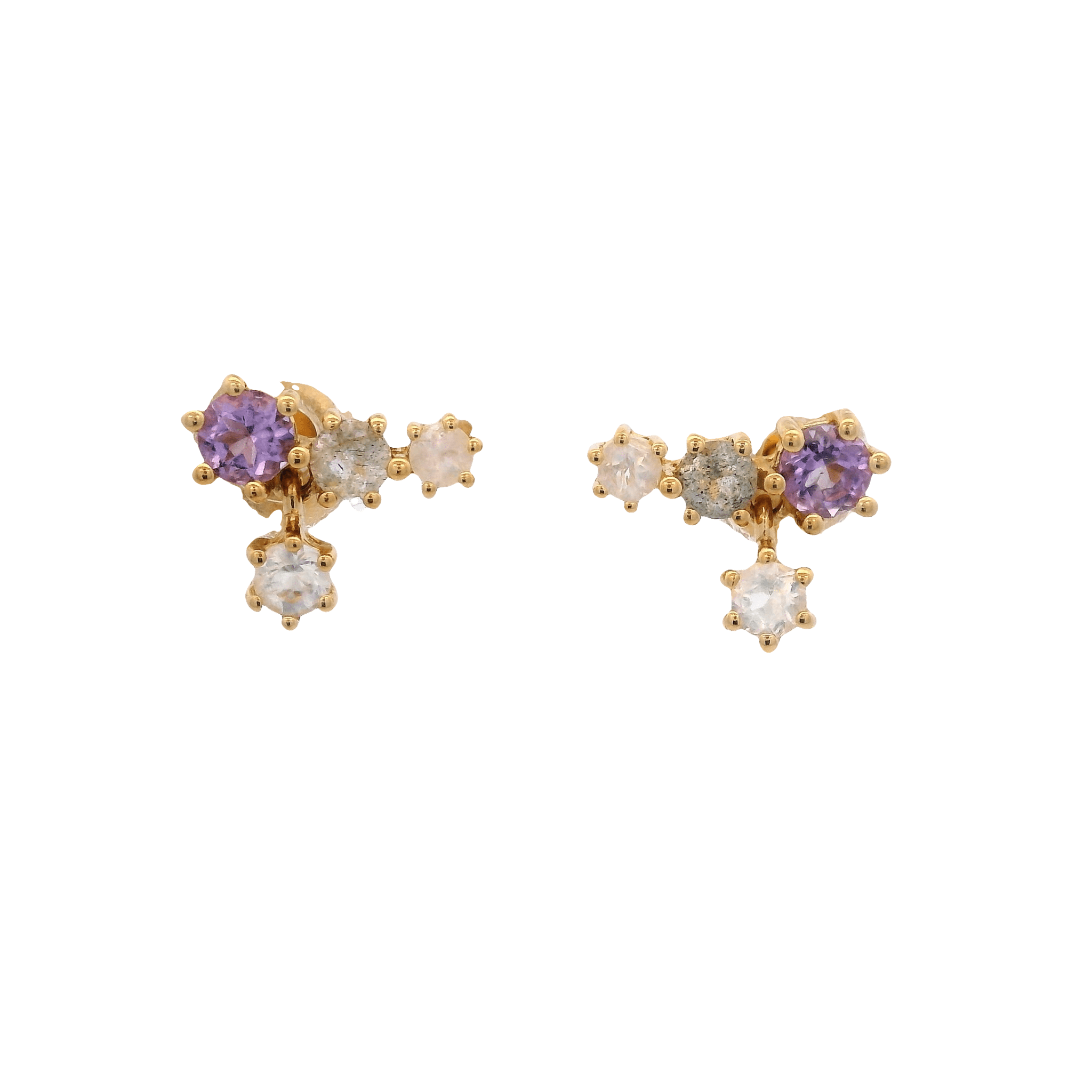 925YG BAR CURV MULTI STONE AMETHYST LABRADORITE EARRINGS - C'SANTOS