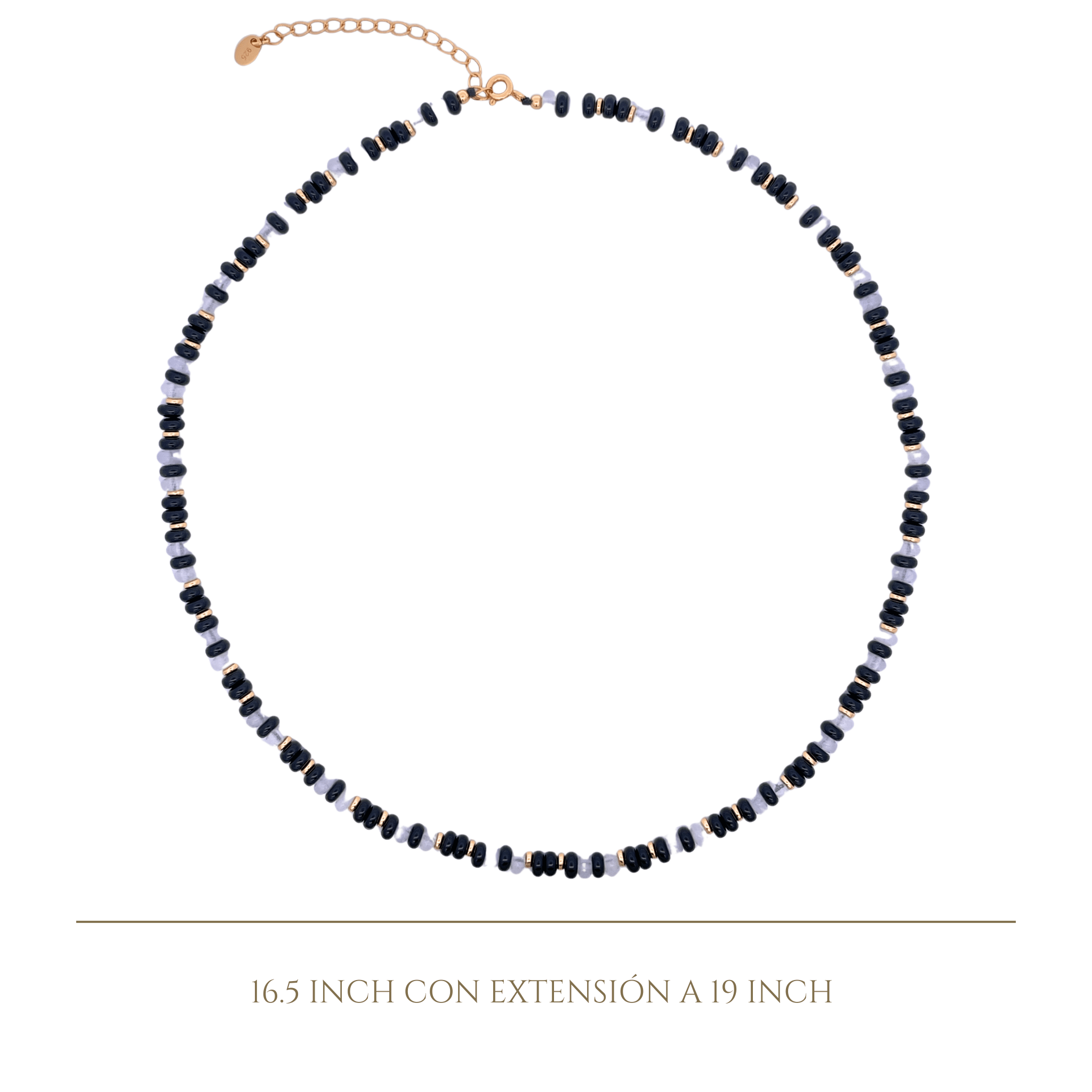 925YG BEANDS AND BALL GOLD NECKLACE MOP & ONIX BLACK - C'SANTOS