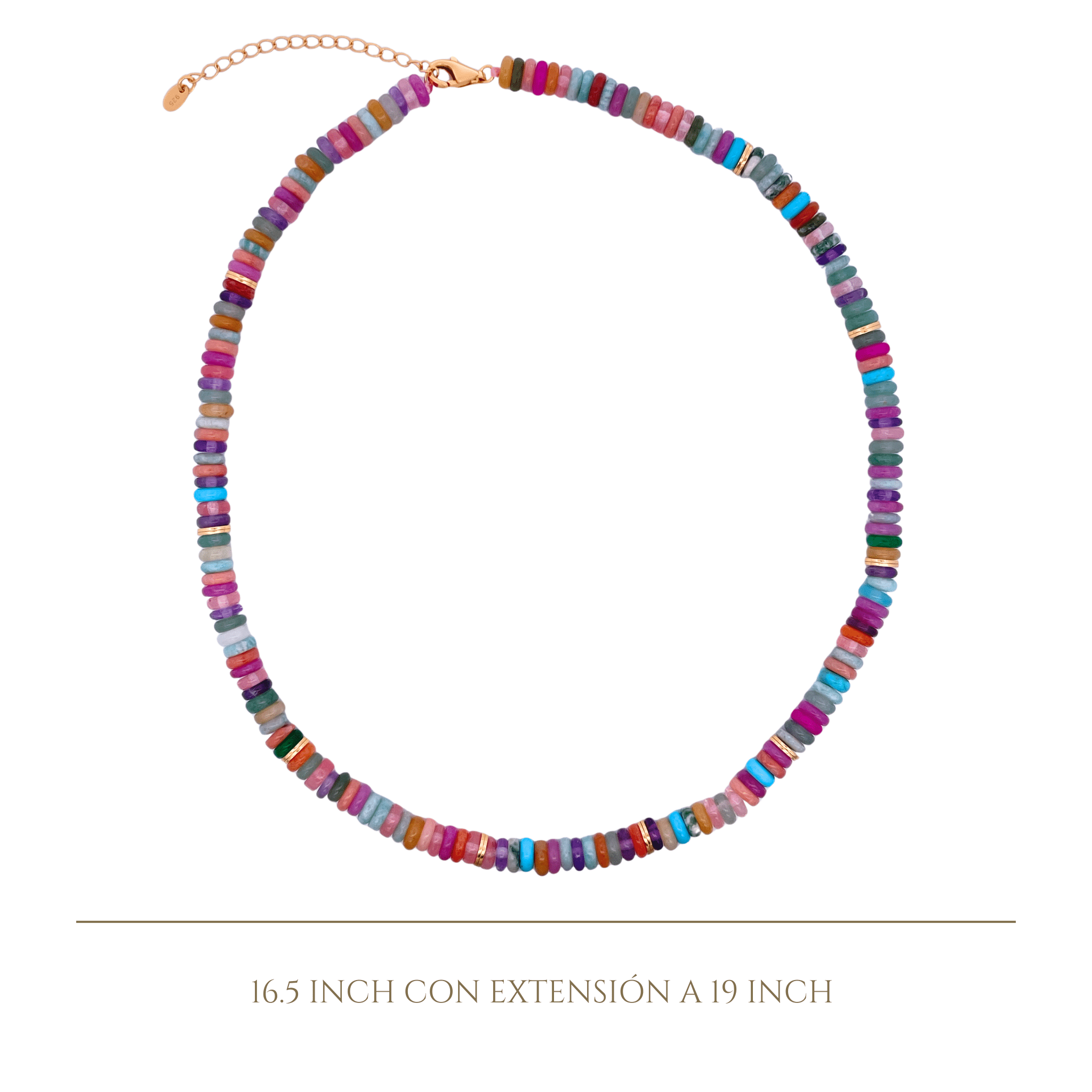 925YG BEANDS AND BALL GOLD NECKLACE TQ & TOURMALINE MULTICOLOR - C'SANTOS