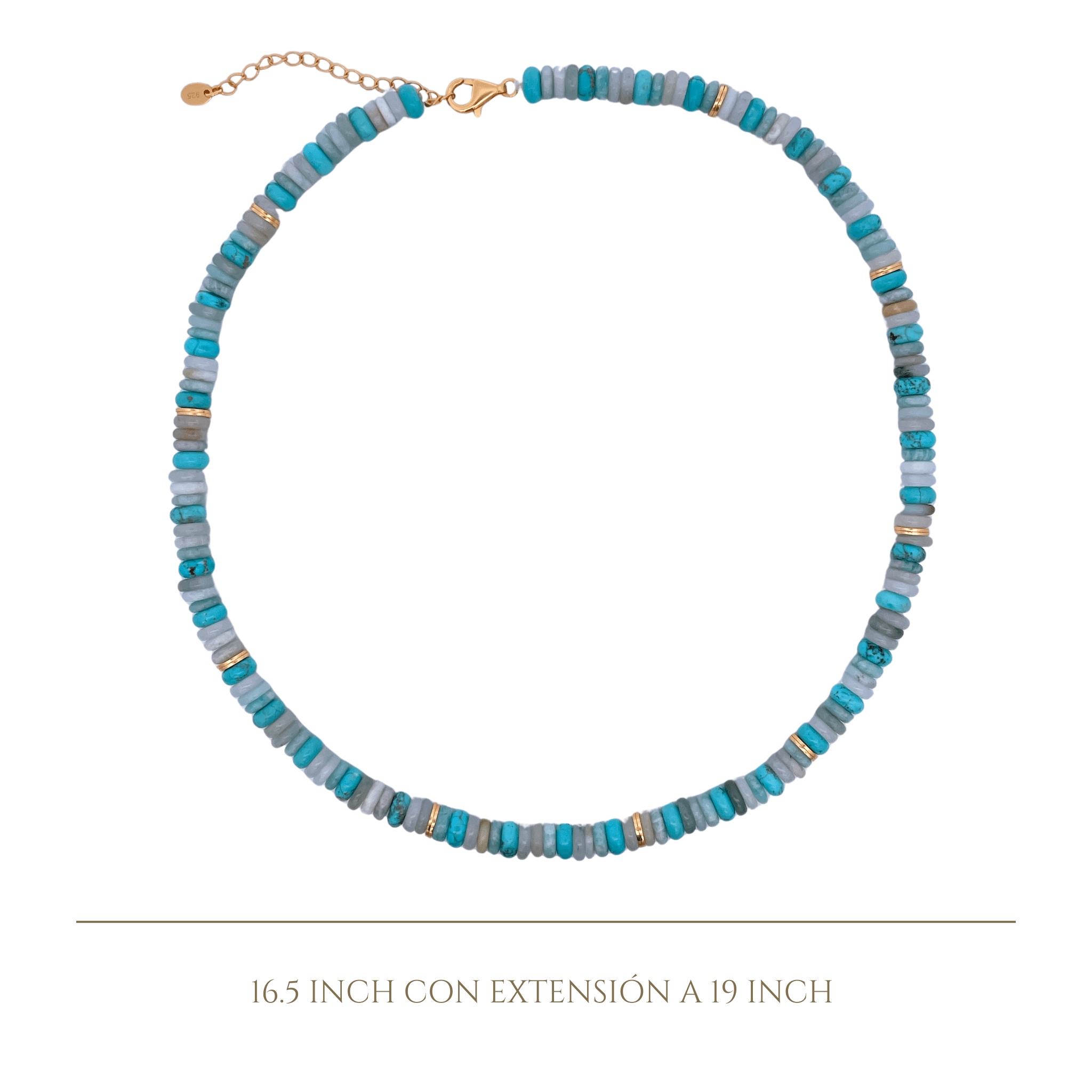 925YG BEANDS AND BALL GOLD NECKLACE TURQUOISE - C'SANTOS