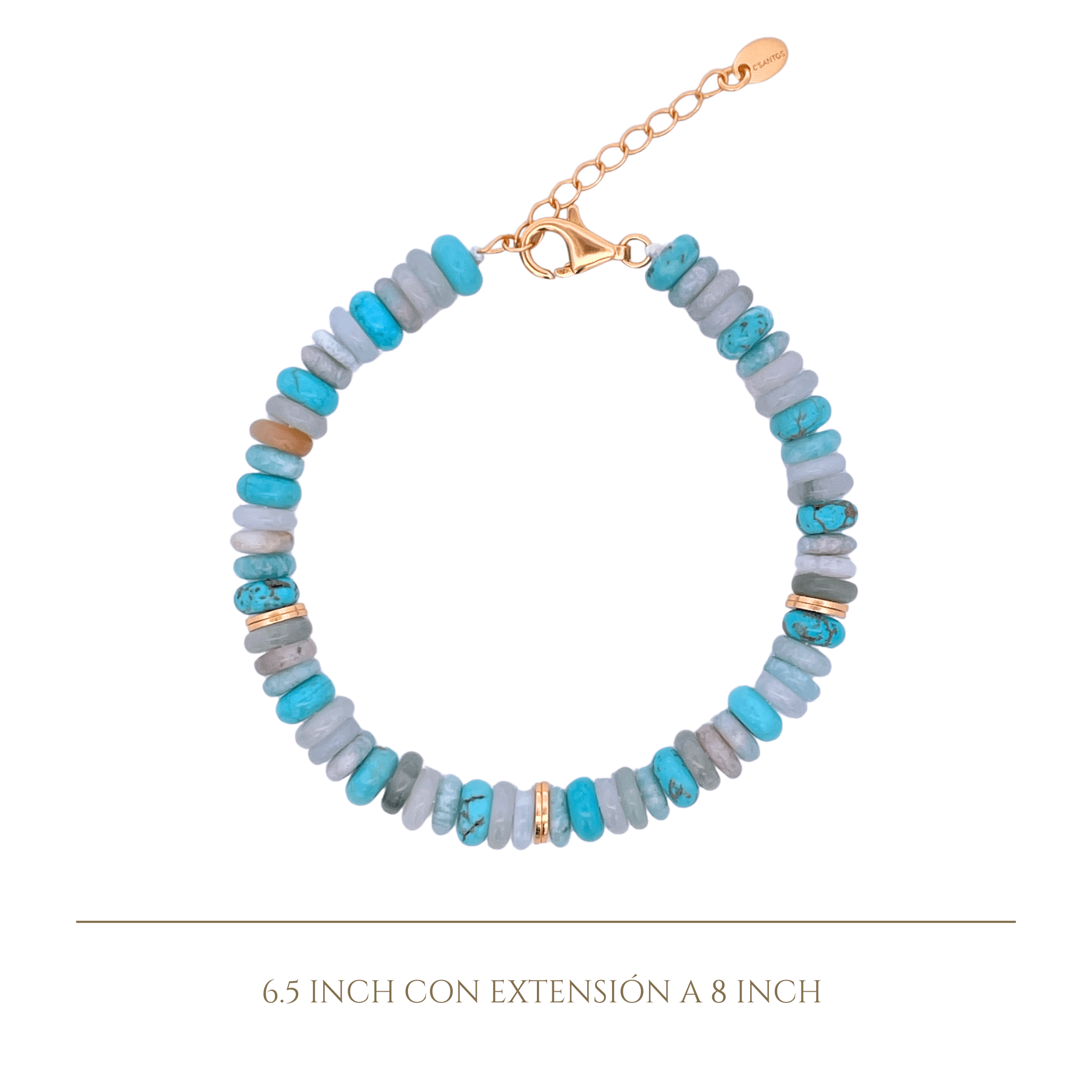 925YG BEANDS AND TRIPLE BALL GOLD BRACELET TURQUOISE - C'SANTOS