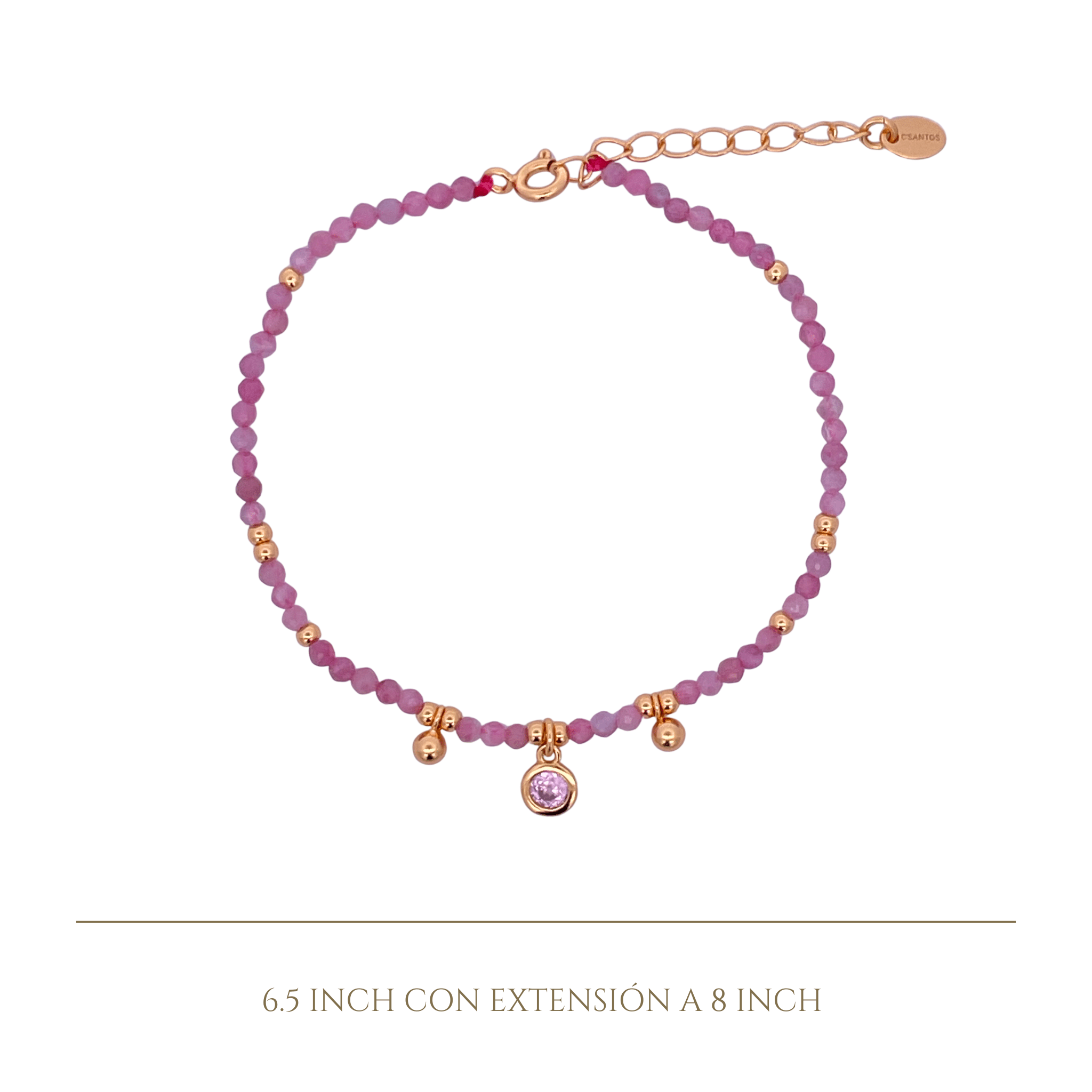 925YG BEANDS WITH BEZEL BRACELET PINK TOURMALINE - C'SANTOS