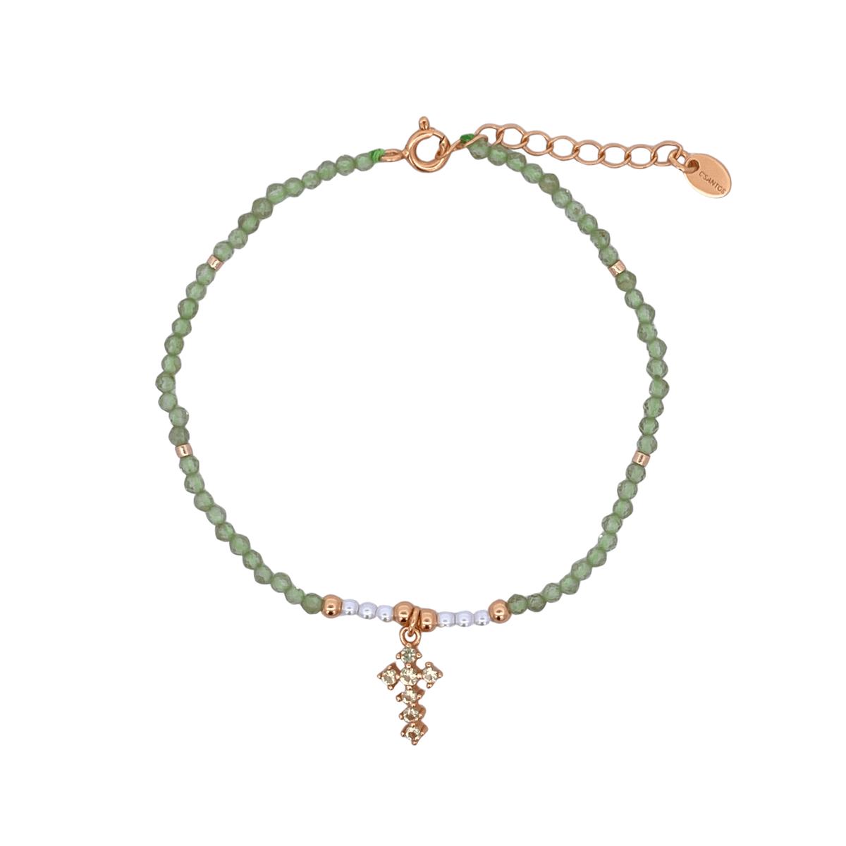 925YG BEANDS WITH CROSS BRACELET PERIDOT - C'SANTOS