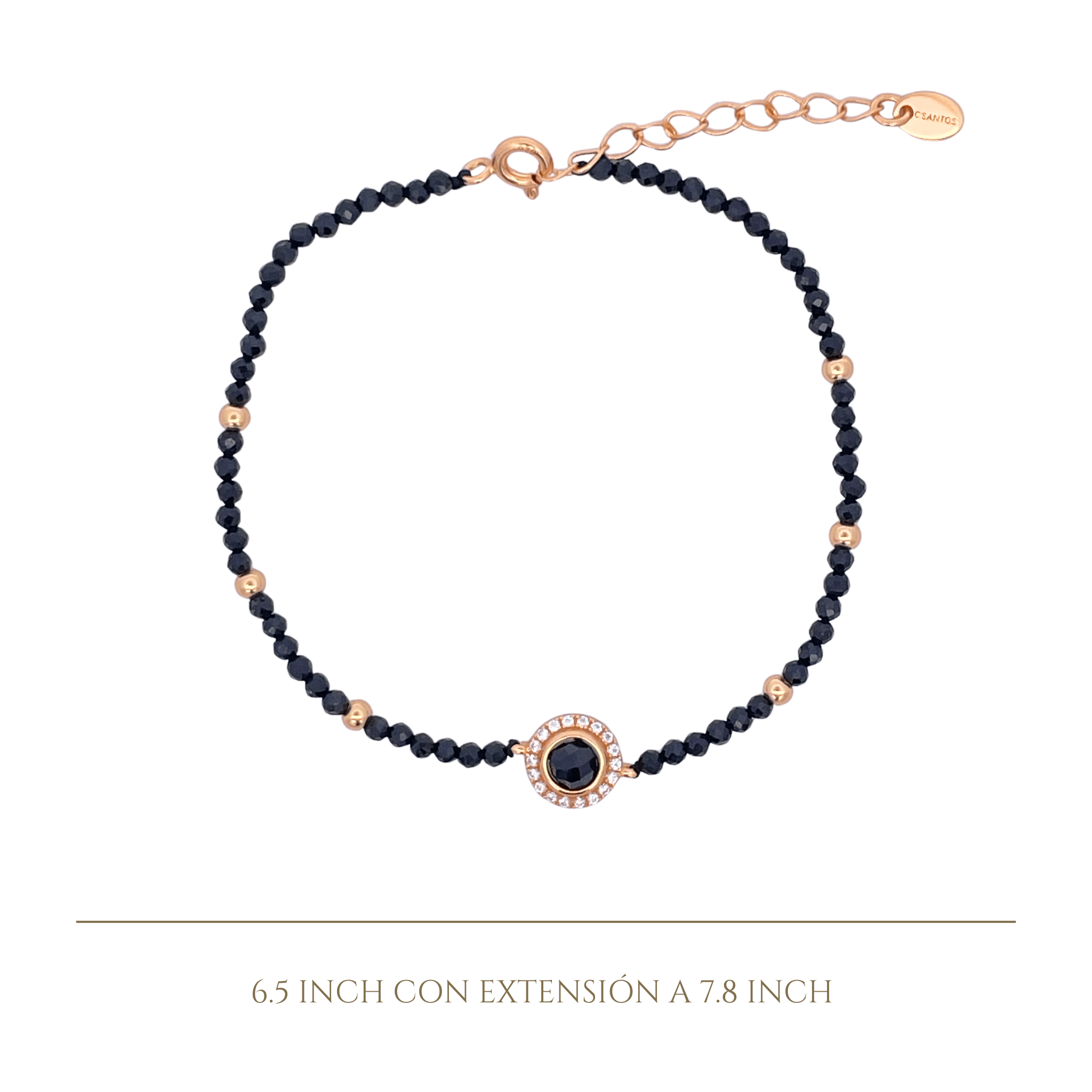 925YG BEANDS WITH SOLITARY HALO BRACELET ONIX BLACK - C'SANTOS