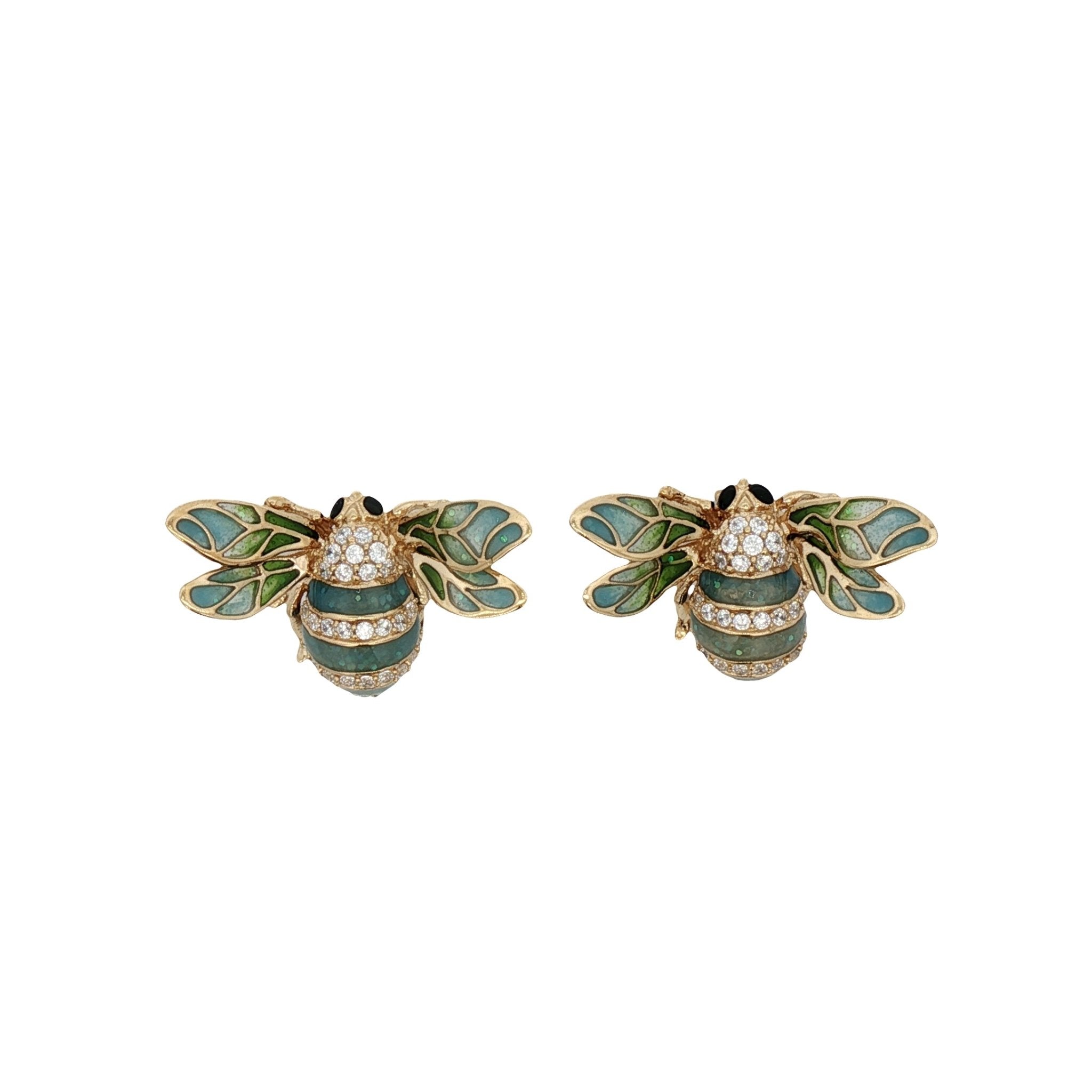 925YG BEE ENAMEL TURQUESA CZ 18MM EARRINGS - C'SANTOS