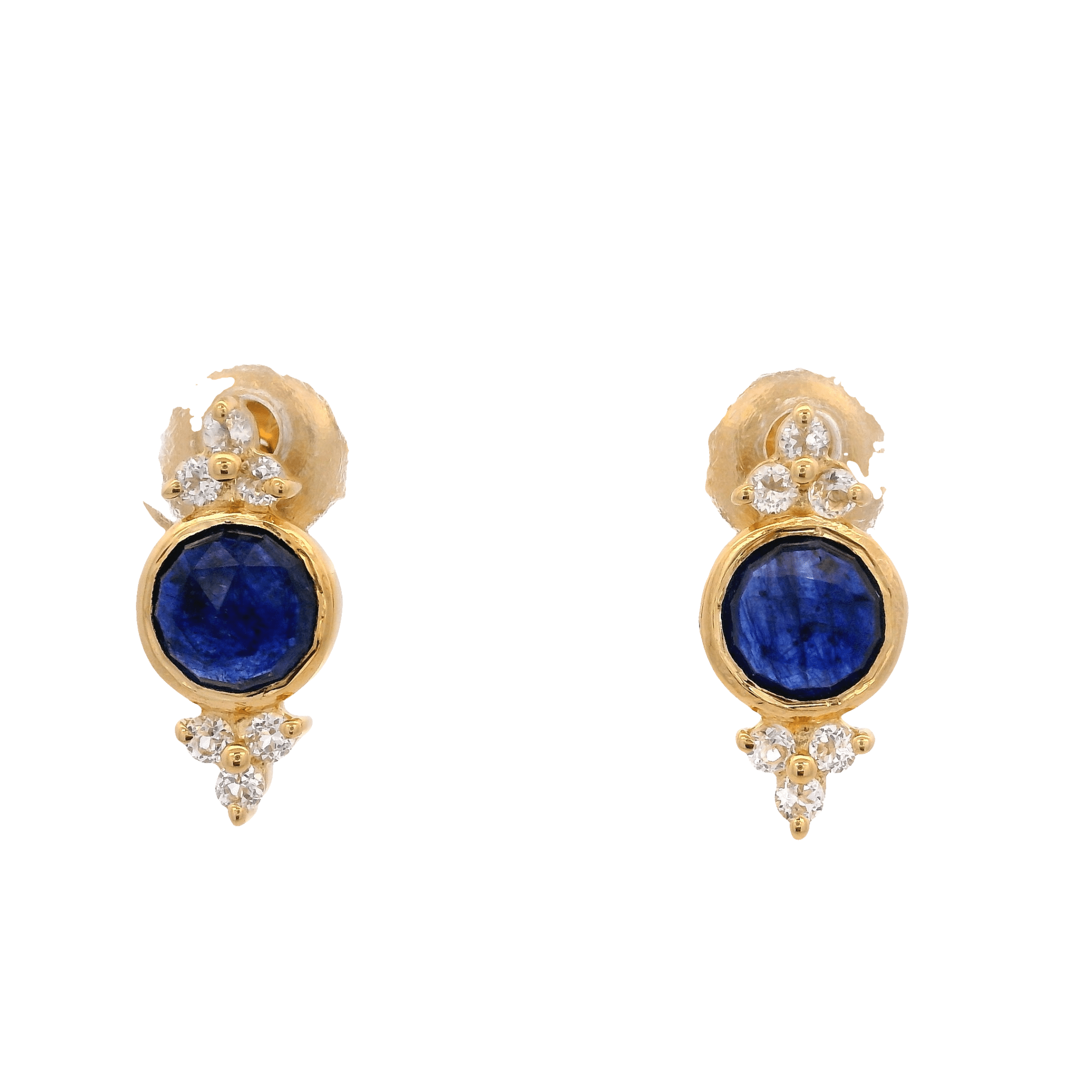 925YG BEZEL SAPPHIRE GLASS FILLED WITH POINTS TOPAZ WHITE EARRINGS - C'SANTOS