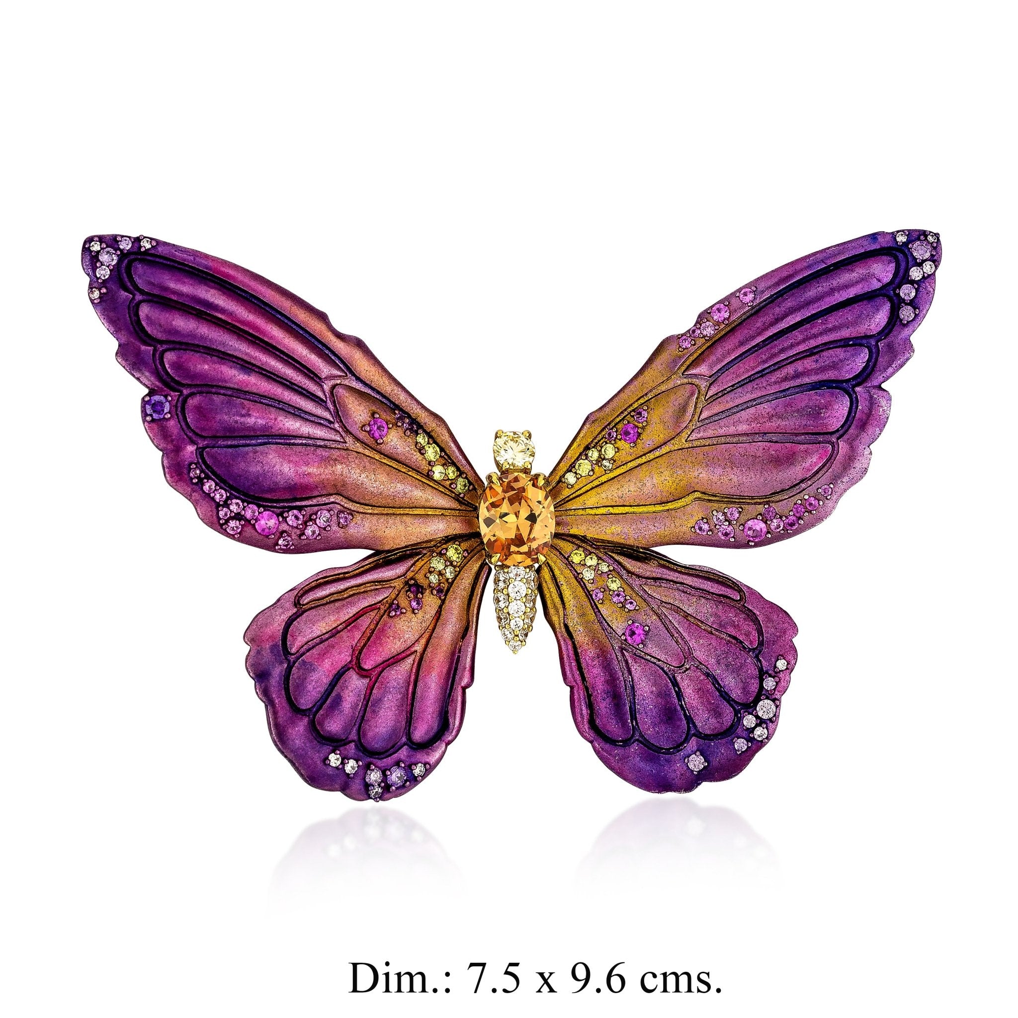 925YG BIG BUTTERFLY ALUMINIUM PURPLE TONE CENTER CHAMPANGE CZ BROOCH - C'SANTOS