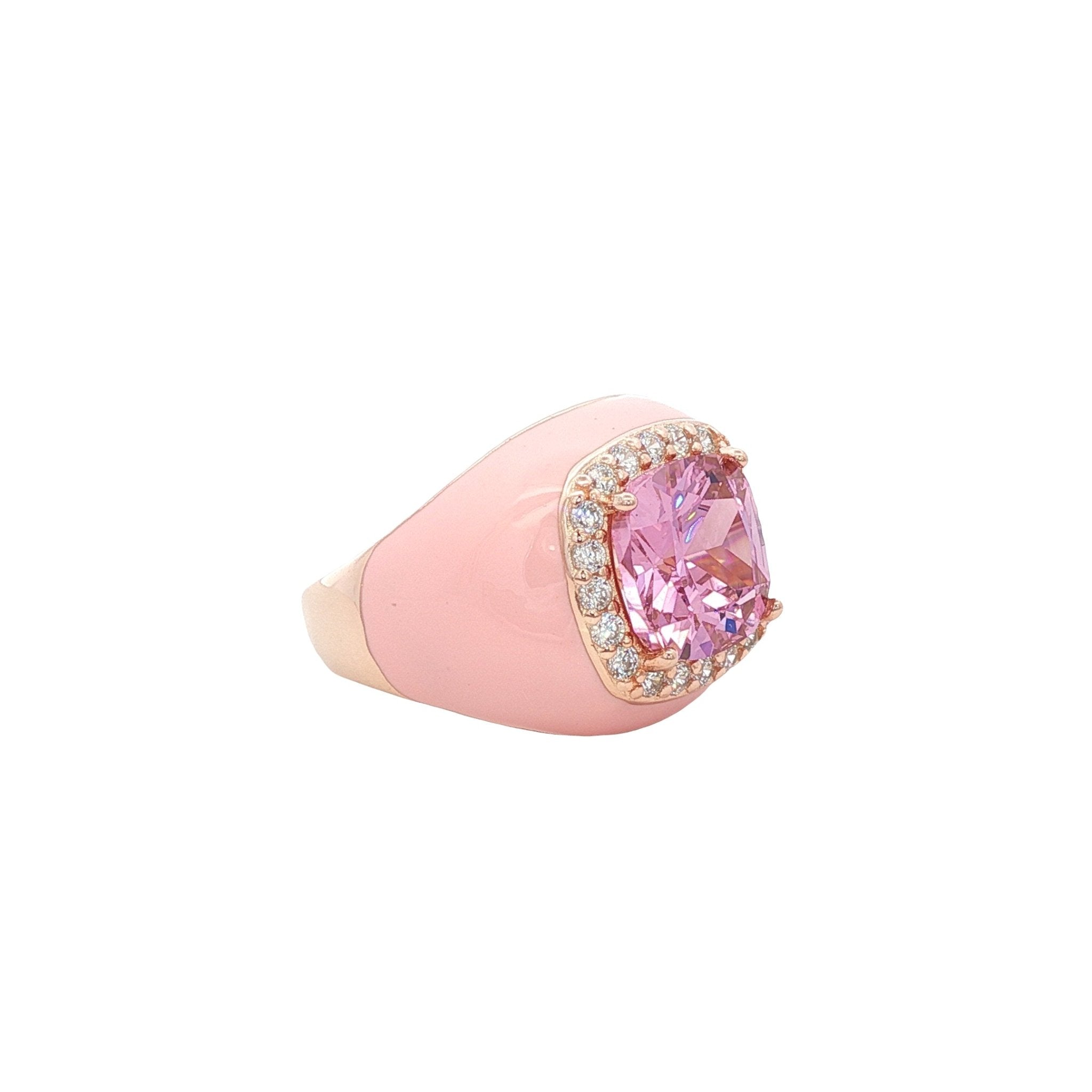 925YG BIG SQUARE PINK CZ RING - C'SANTOS