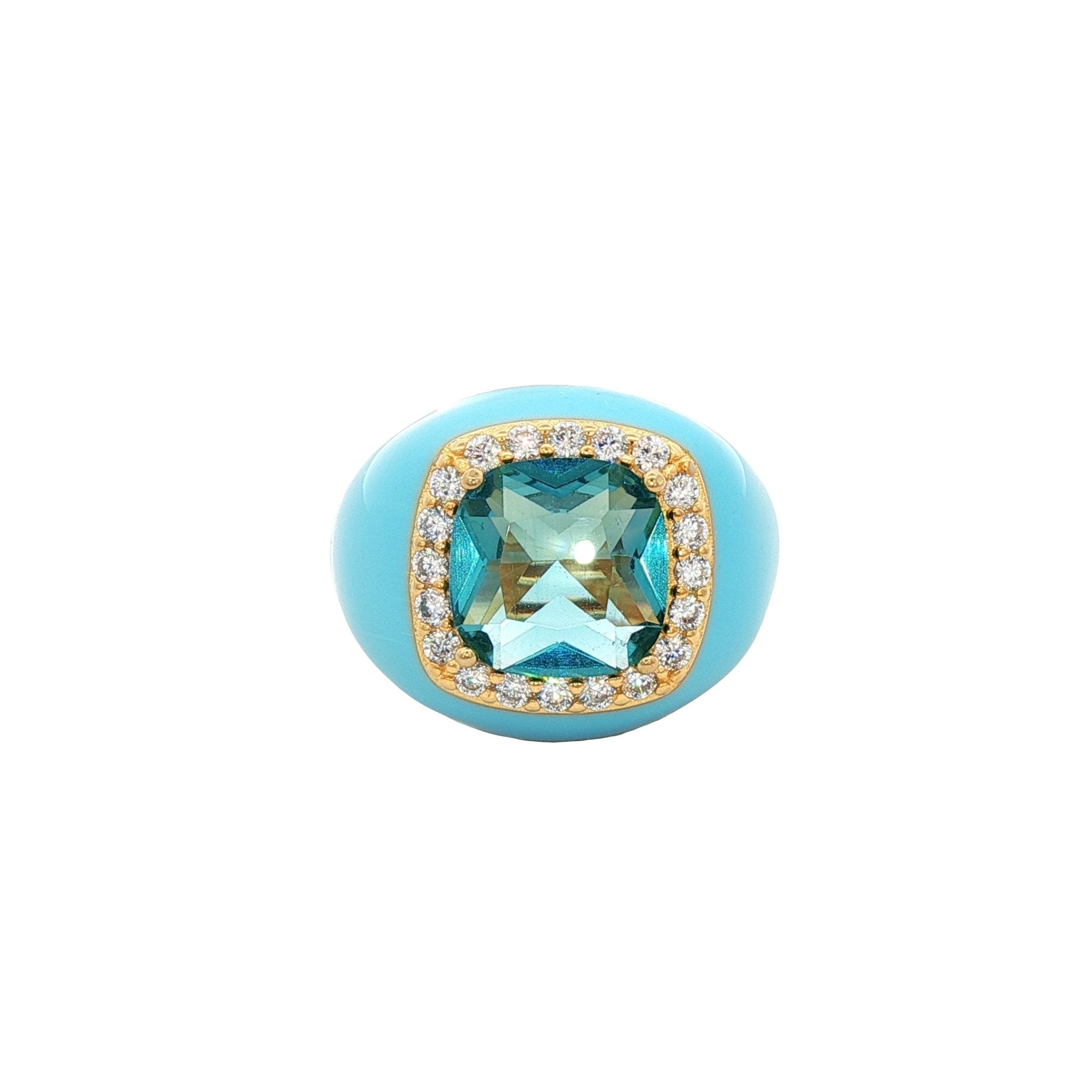 925YG BIG SQUARE SKY BLUE CZ RING - C'SANTOS