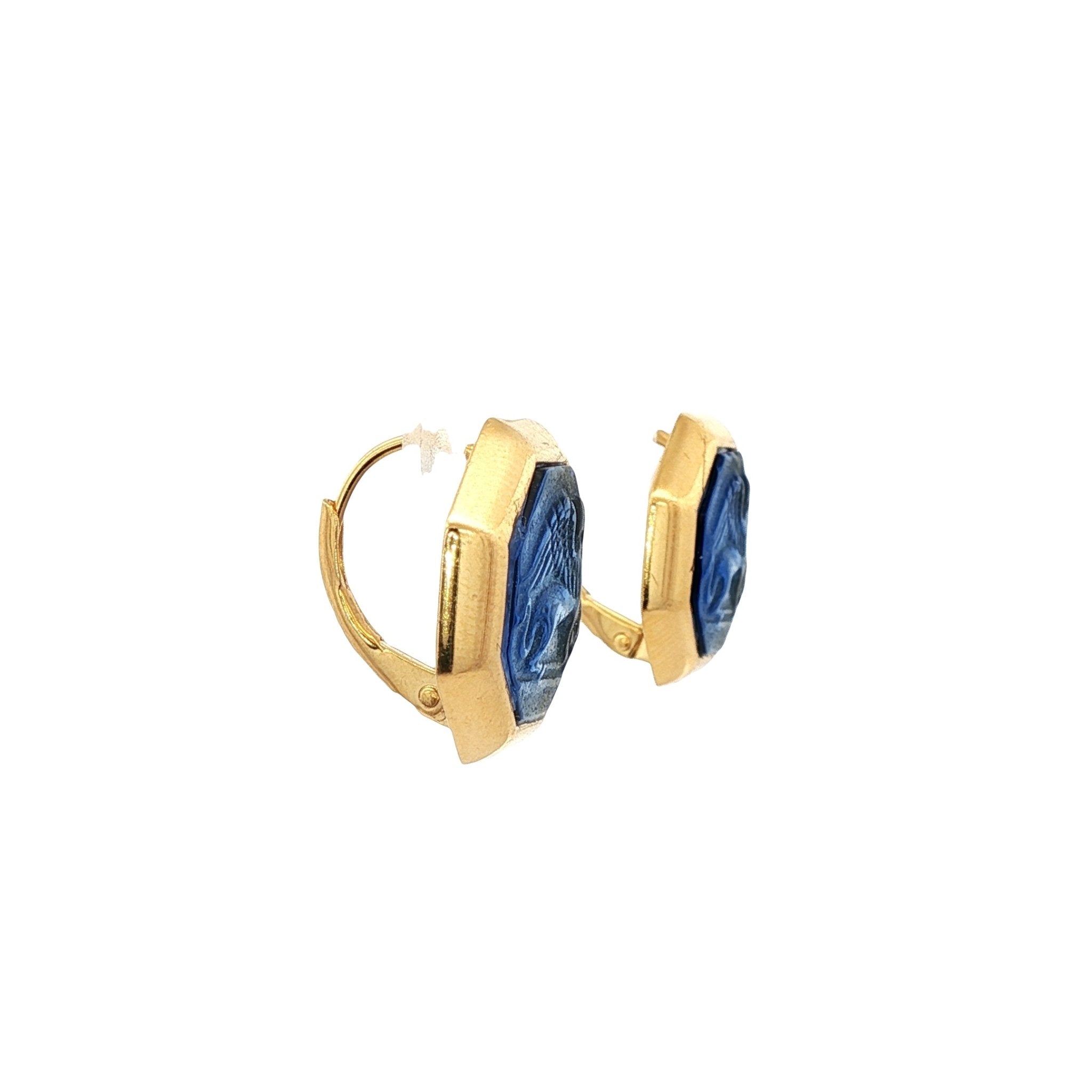 925YG CHIMERA OCTAGONAL BLUE EARRINGS - C'SANTOS