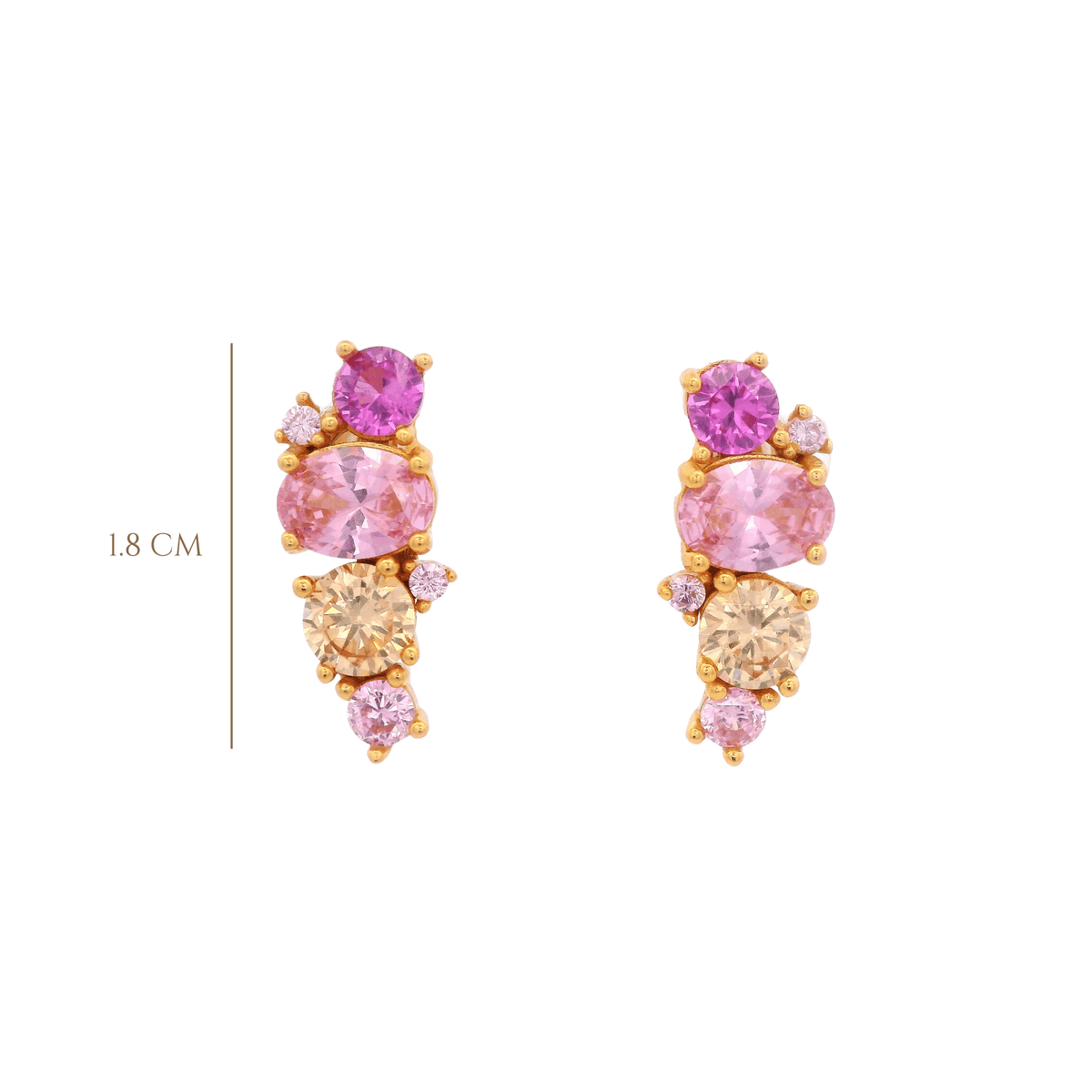 925YG CLUSTER EARRINGS CZ FUSHIA & CZ ROSE - C'SANTOS
