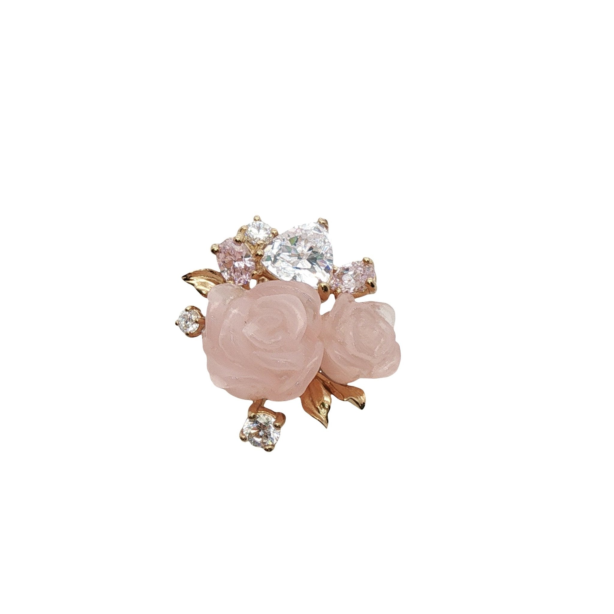 925YG CLUSTER FLOWER RESIN ROSE QUARTZ CANNARY WHITE CZ PENDANT - C'SANTOS